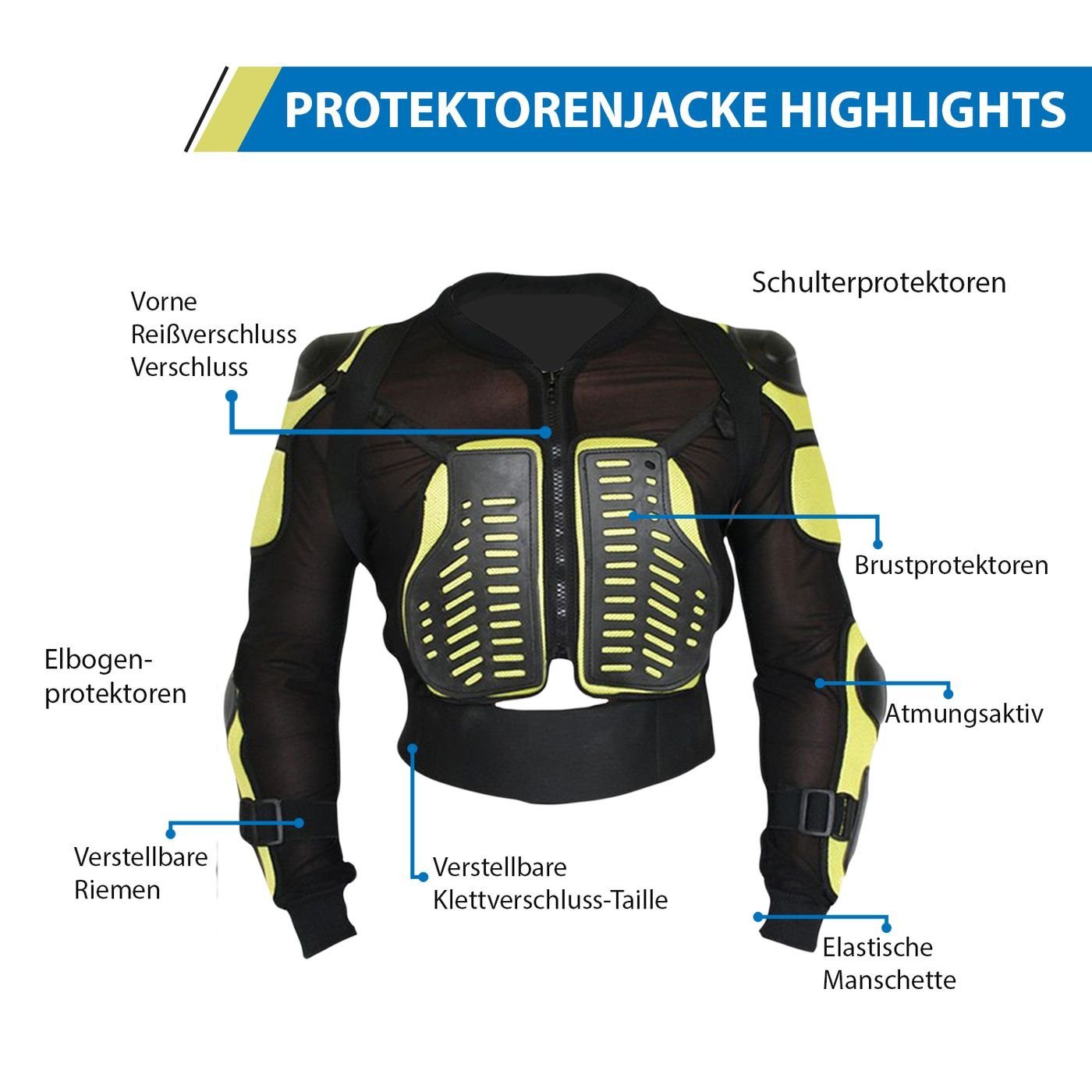 German Wear Protektorenjacke GW500, Protektorenjacke Motorrad Protektoren Körper Panzer