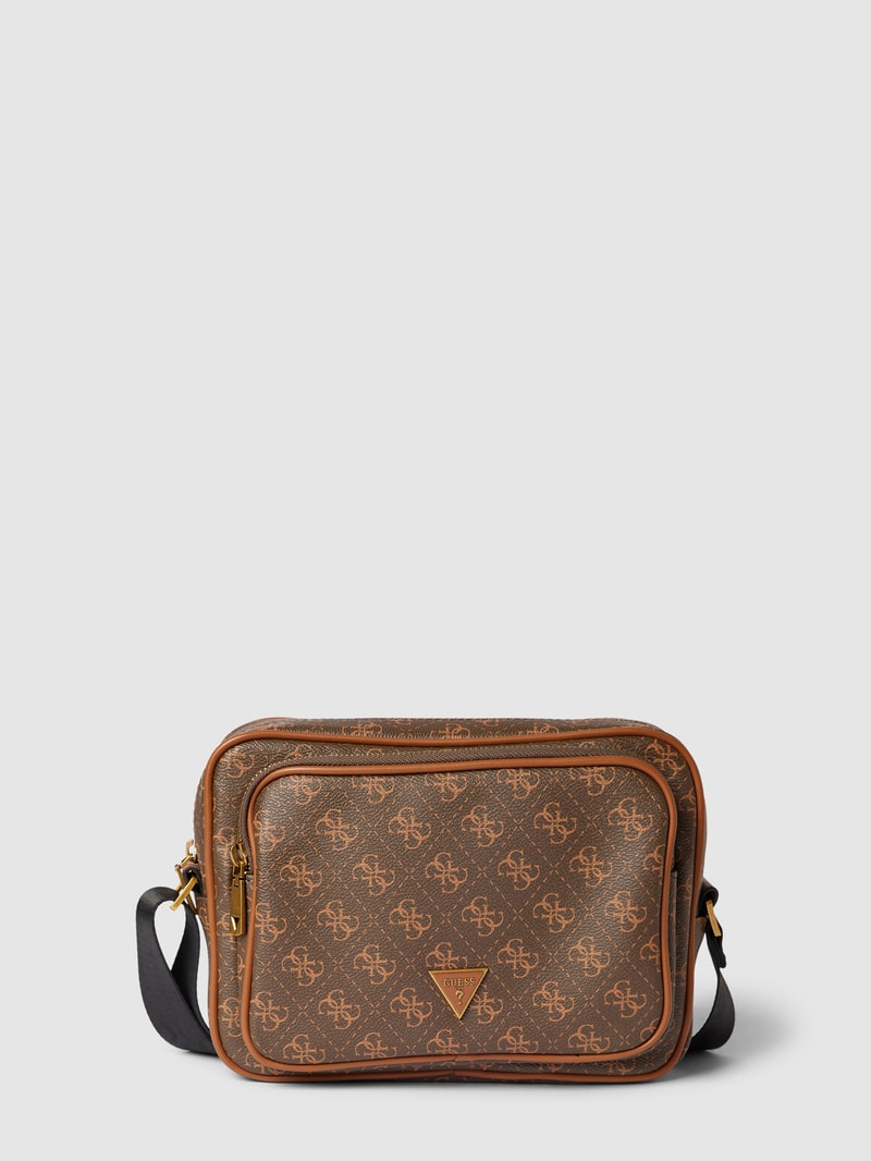 Umhängetasche mit Allover-Logo-Muster in cognac