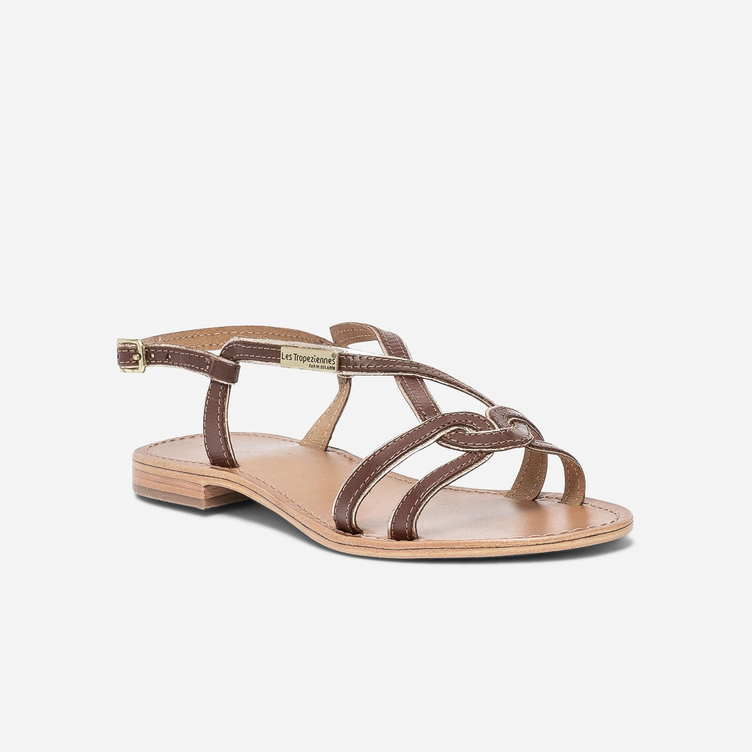 Sandale LES TROPEZIENNES par M.Belarbi cognac et or en cuir
