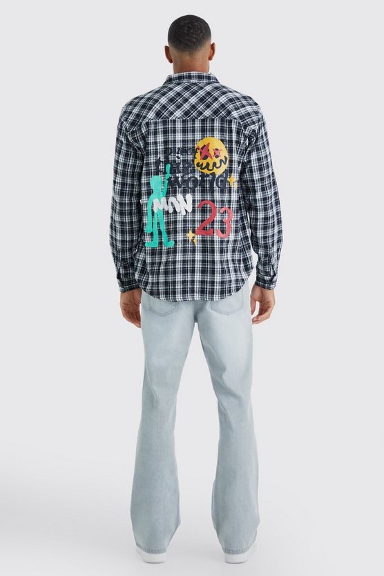 Tall Oversize Karohemd mit Out Of This World Print
