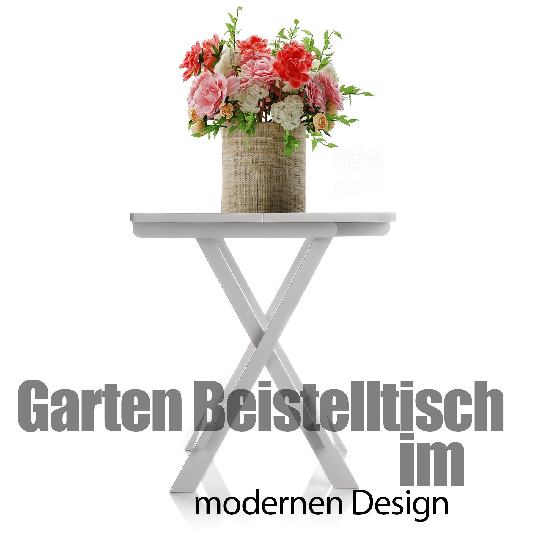 BigDean Klapptisch Beistelltisch klein in weiß aus Kunststoff