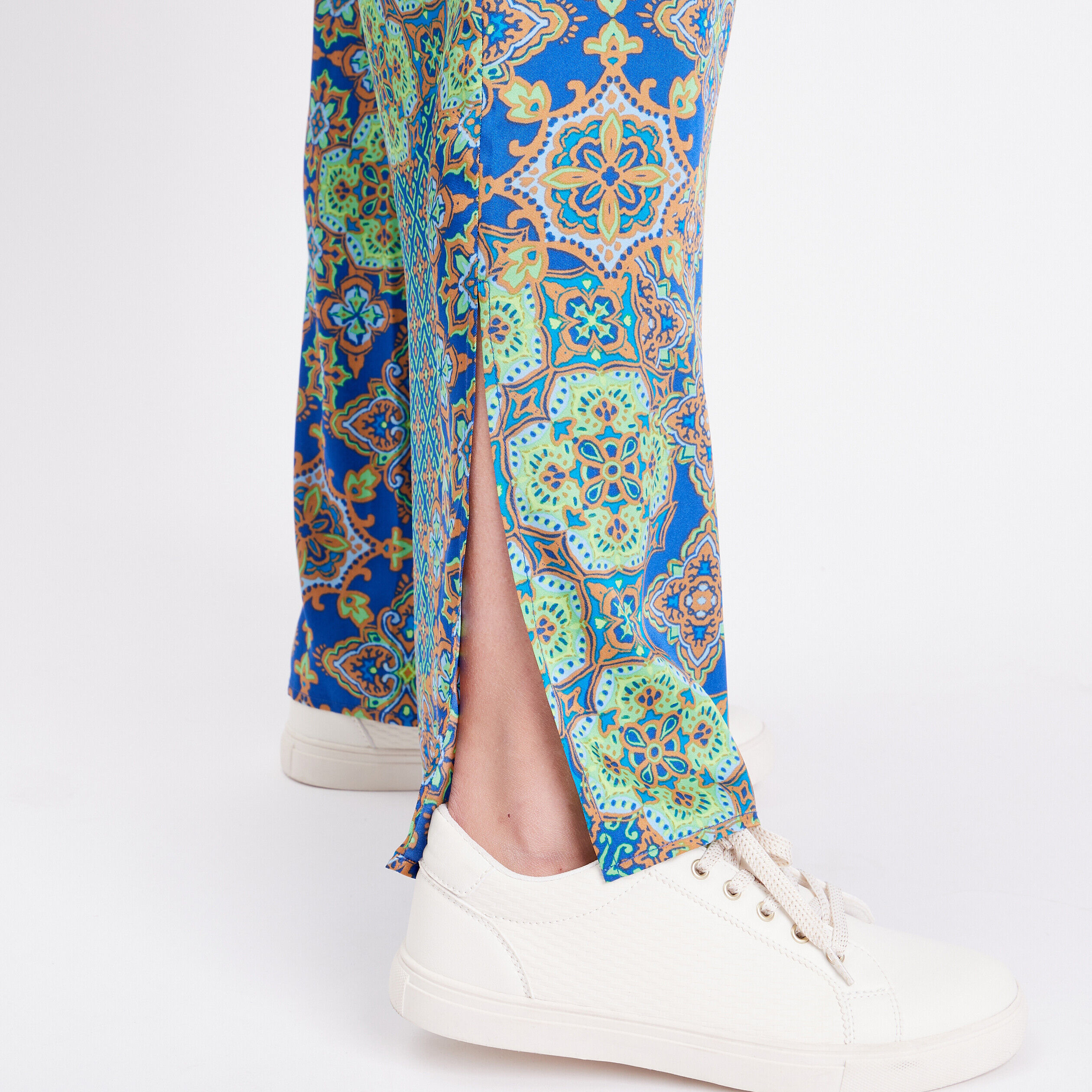 Pantalon large fendu satin bleu roi femme | Cache Cache