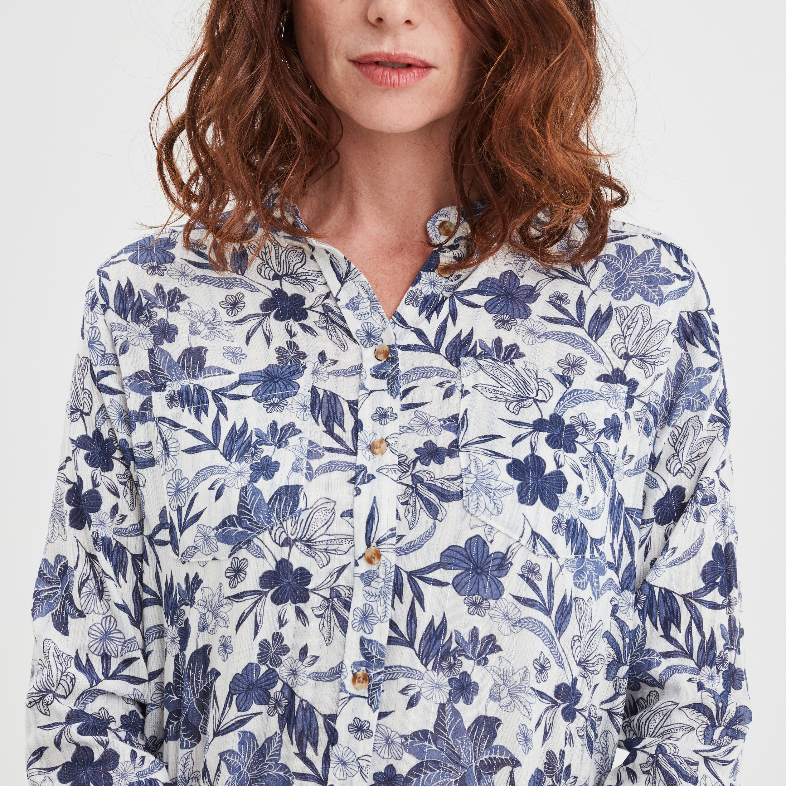 Chemise manches longues col mao ecru femme | La Halle