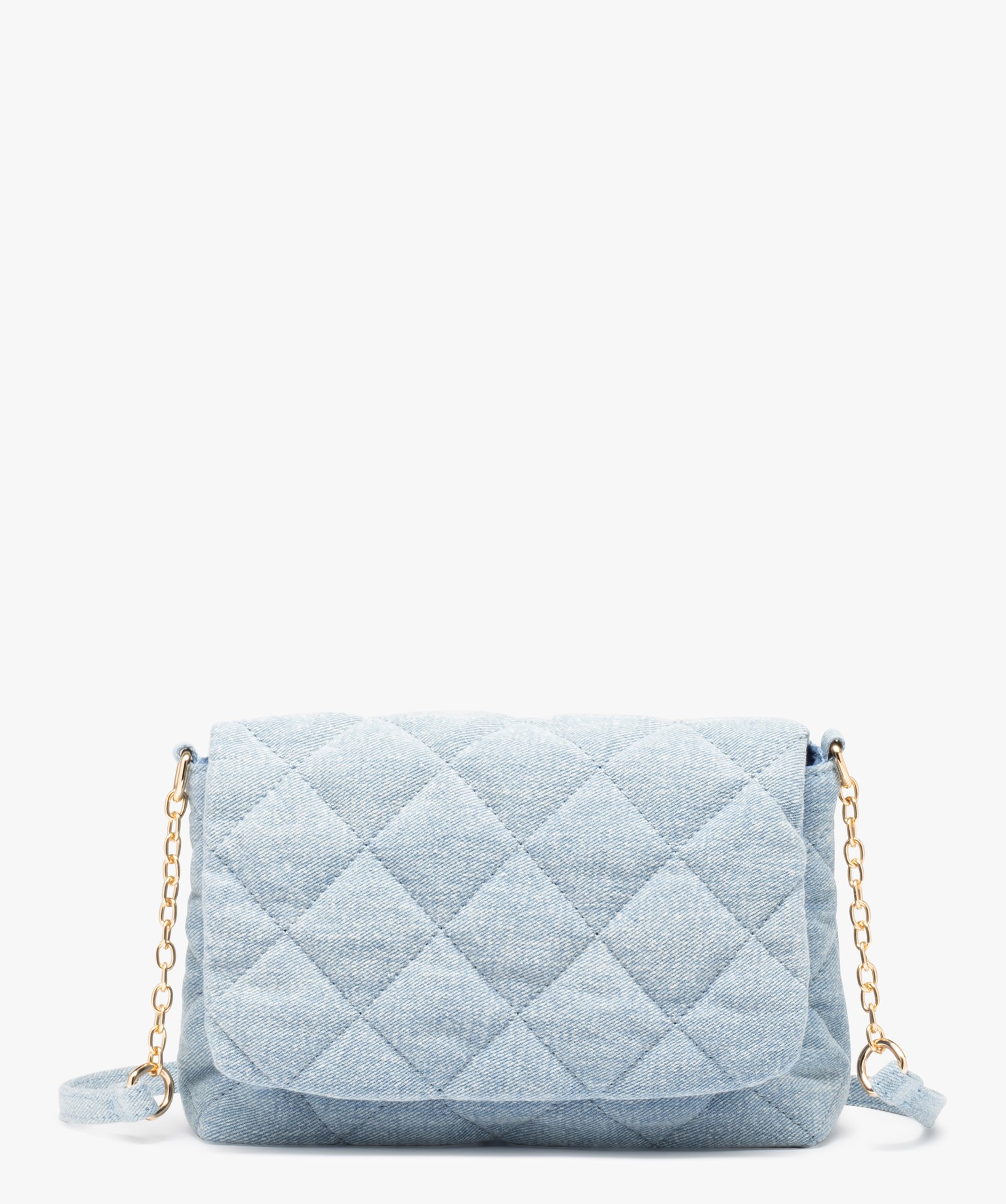 Sac femme en jean matelassé avec bandoulière en chane bleu | GEMO