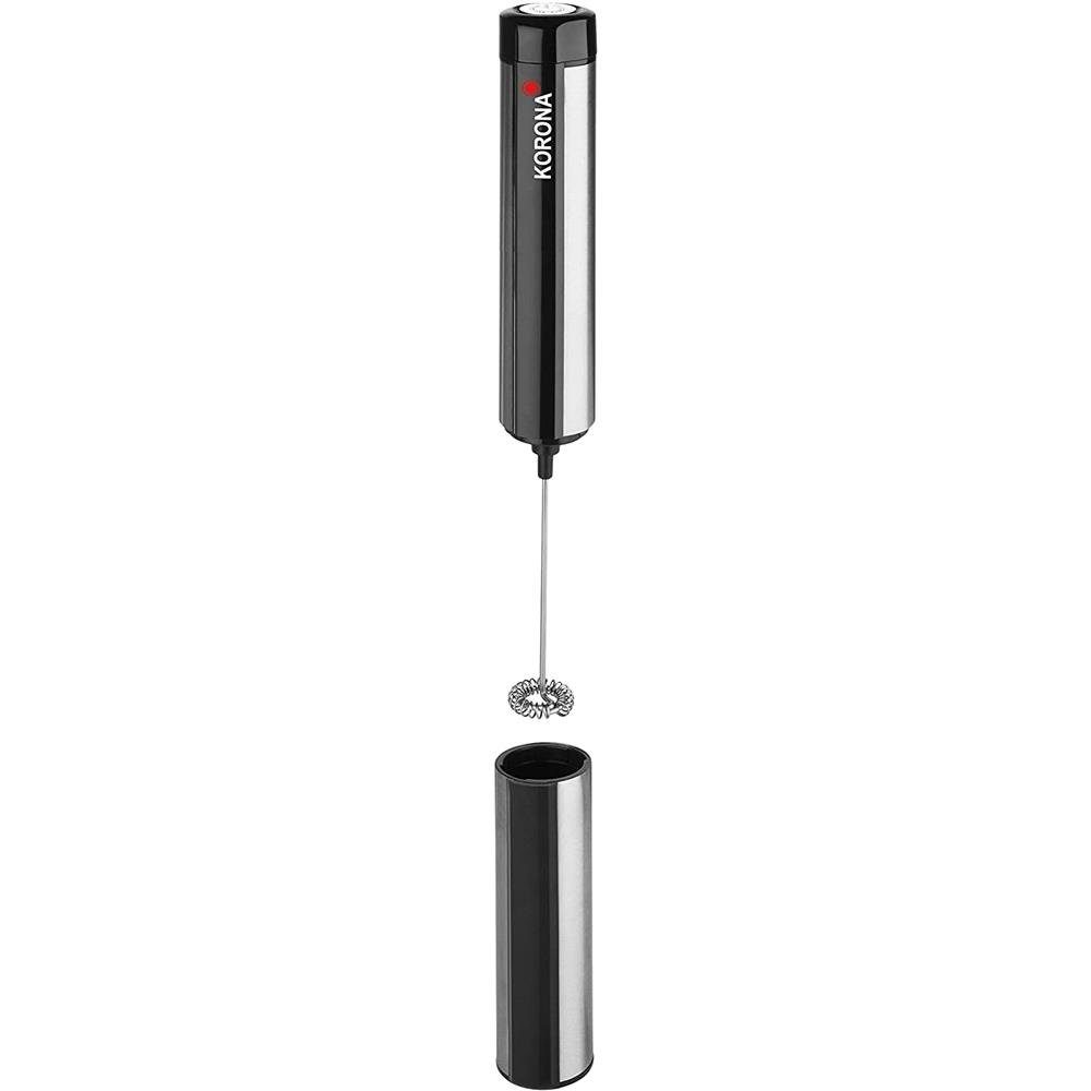 KORONA Milchaufschäumer tragbarer Milchaufschäumer 18010, Batteriebetrieben, mit Abdeckkappe, Edelstahl-Rührstab, Batterien inklusive, Farbe: Edelstahl / Schwarz