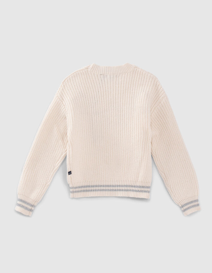 Pull blanc cassé tricot broderies étoiles fille