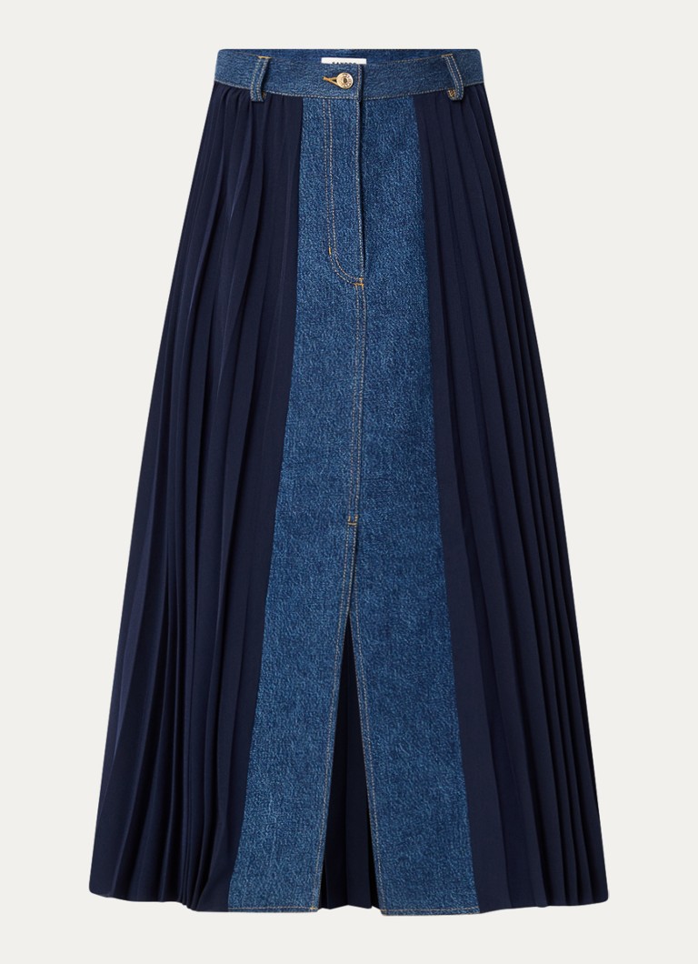 Sandro  Midi plooirok met details van denim
