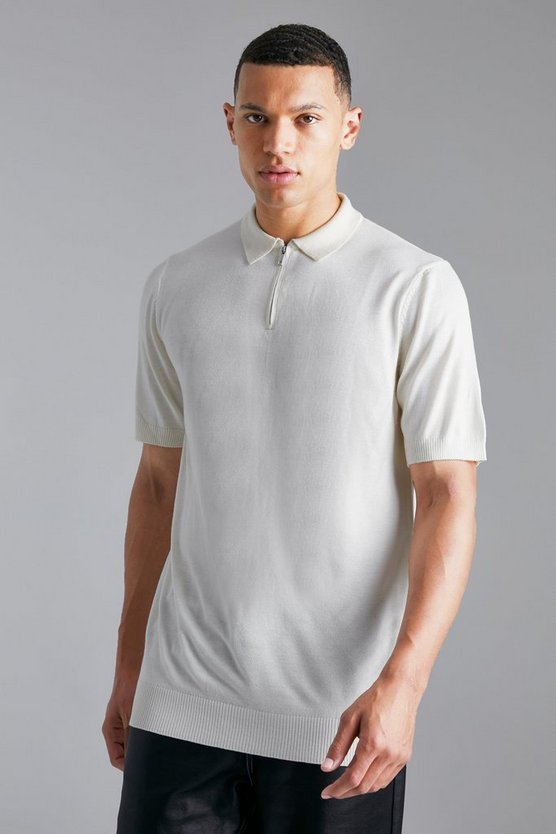 Tall kurzärmliges Strick-Poloshirts mit Reißverschluss