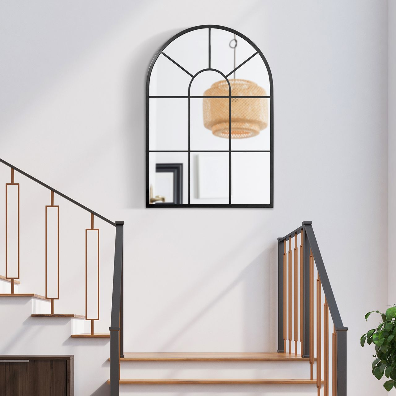 HOMCOM 91 x 60 cm Wandspiegel Bogenfenster-Spiegel Wohnzimmerspiegel Schwarz