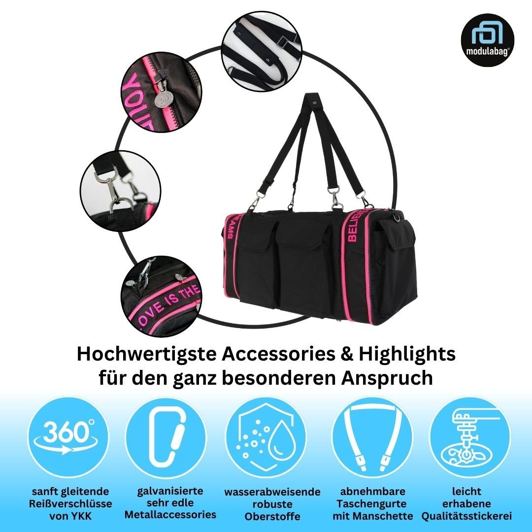 modulabag Sporttasche modulabag® modulare Tasche - Journey - stabile Tasche in 5 Farben (Set, 11-teilig), Motivations-Edition mit besticktem Spruchband LIFE IS A JOURNEY