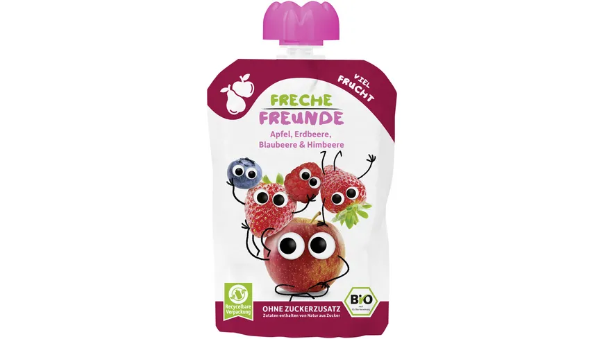 Freche Freunde Bio Quetschie 100% Apfel, Erdbeere, Blaubeere & Himbeere 100 g