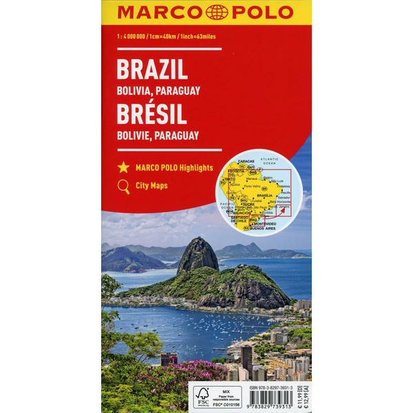 MARCO POLO Kontinentalkarte Brasilien, Bolivien, Paraguay, Uruguay 1:4 000 000 - Straßenkarte