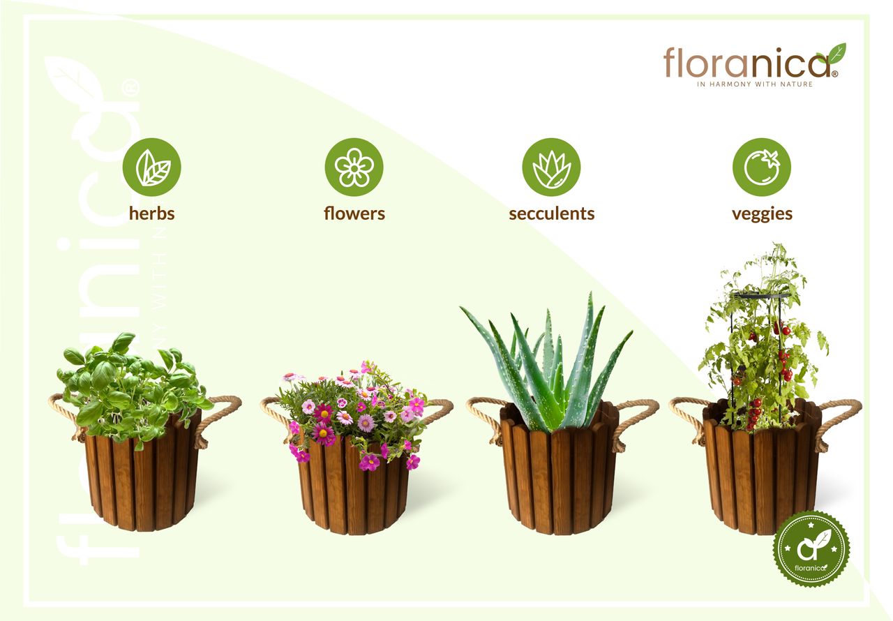 Pemicont Floranica Runder Blumentopf aus Holz 33x20cm Braun Imprägniertes Kiefernholz Schutzhülle für Kräuter Blumen Haus- und Gartendekoration Truhe Für den Innen- und Außenbereich