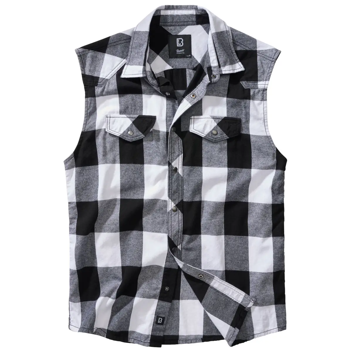 Checkshirt ärmellos weiß-schwarz