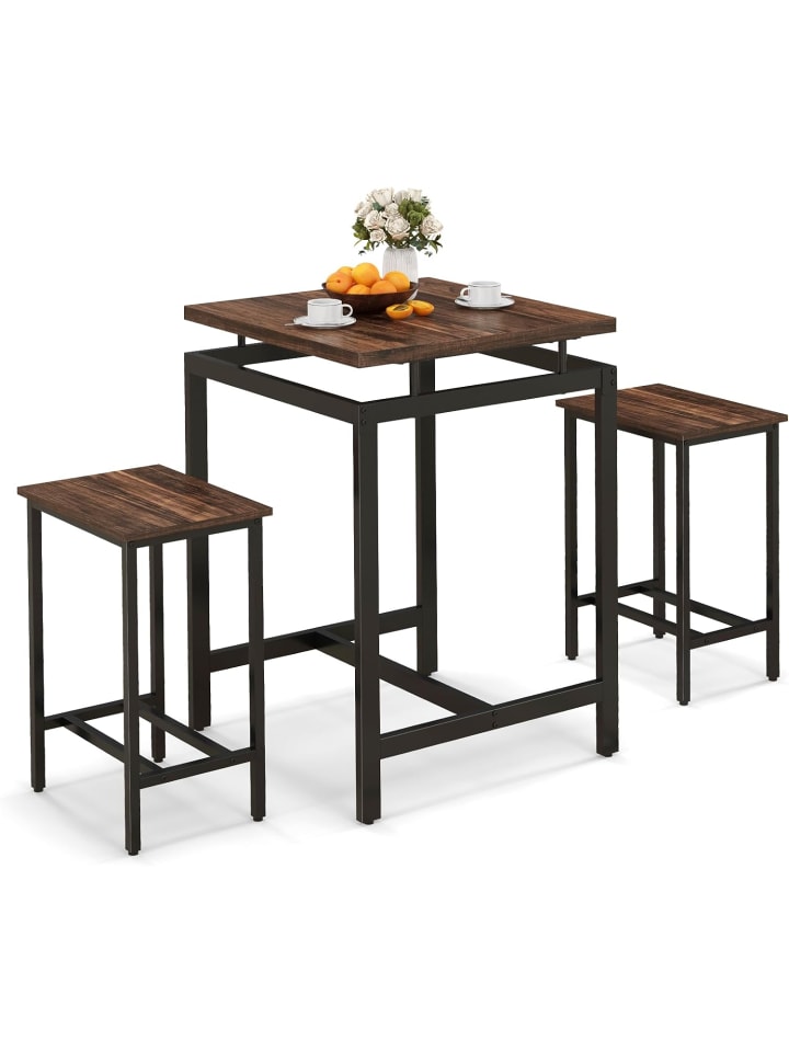 COSTWAY Esstisch 3 tlg. Set mit 2 eingebauten Hockern in Braun günstig kaufen onesize