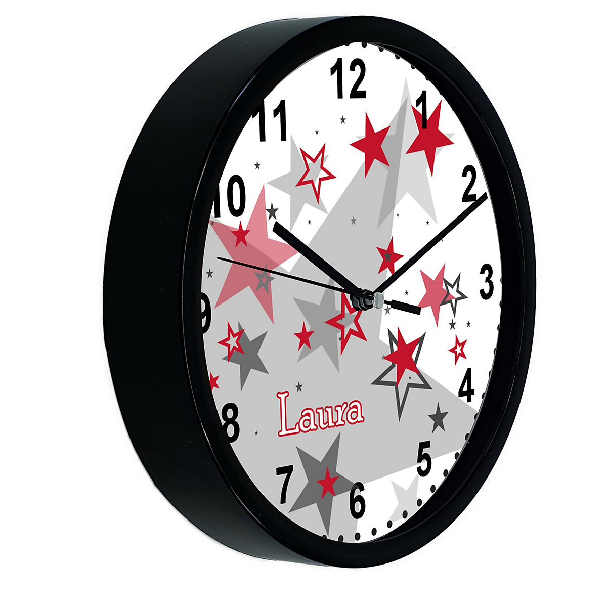 Kinder Wanduhr personalisiert mit Name Sternenhimmel Rot Grau