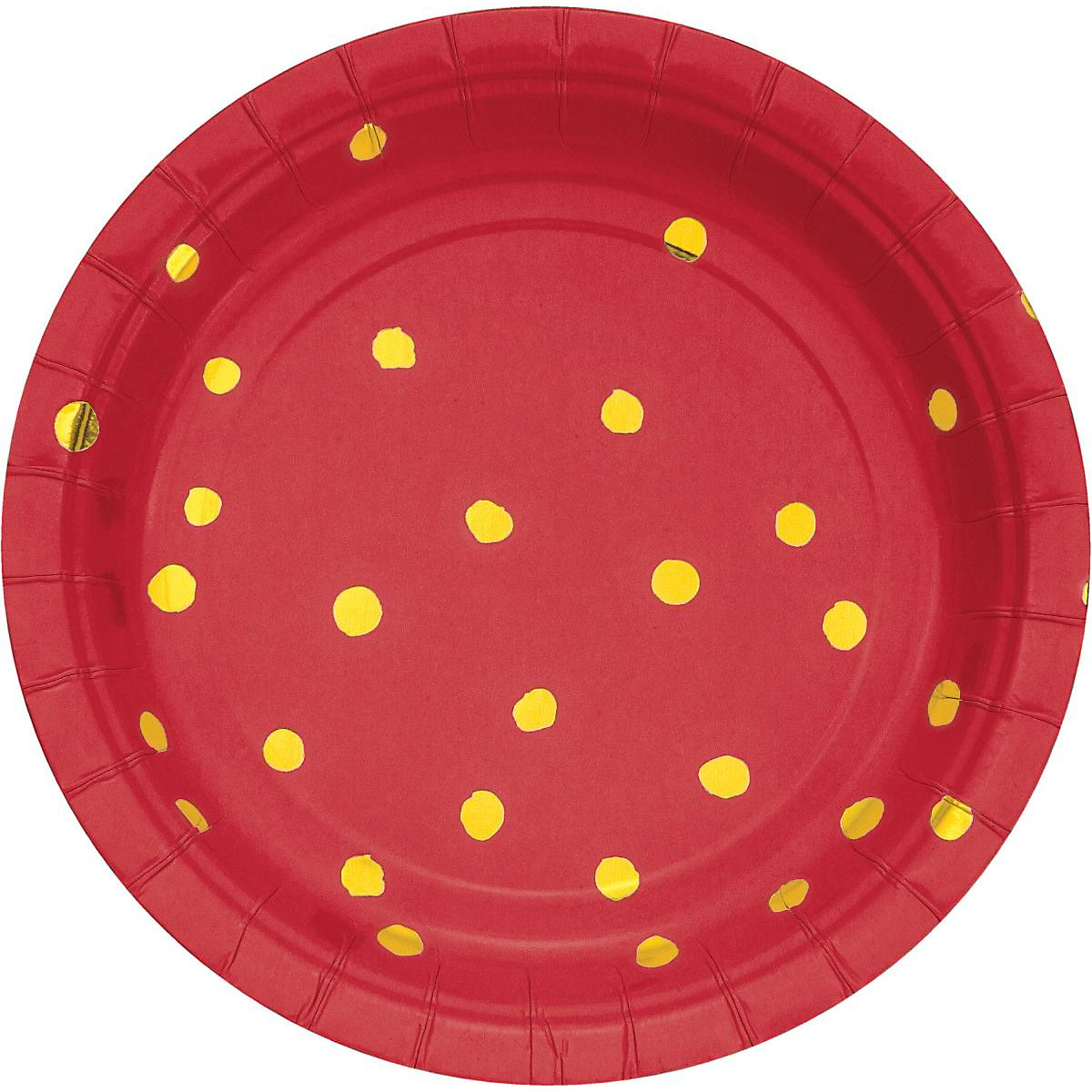 Papp-Partyteller Ø 17,8 cm Goldene Punkte Rot, 8 Stück, folienbeschichtet