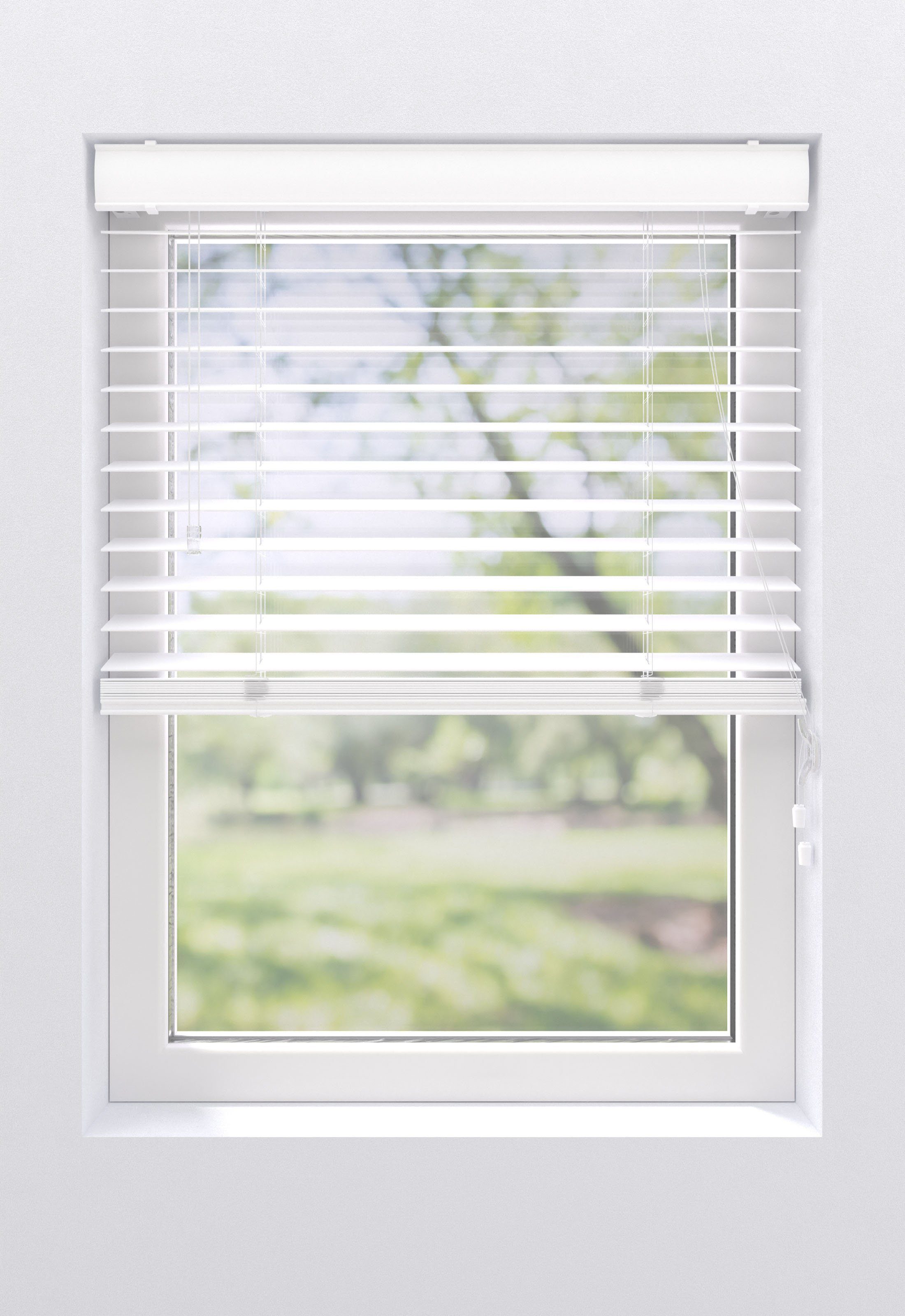 Jalousie Ariane, my home, mit Bohren, freihängend, 50mm PVC Lamellen in Holzoptik, Bedienung durch Schnurzug
