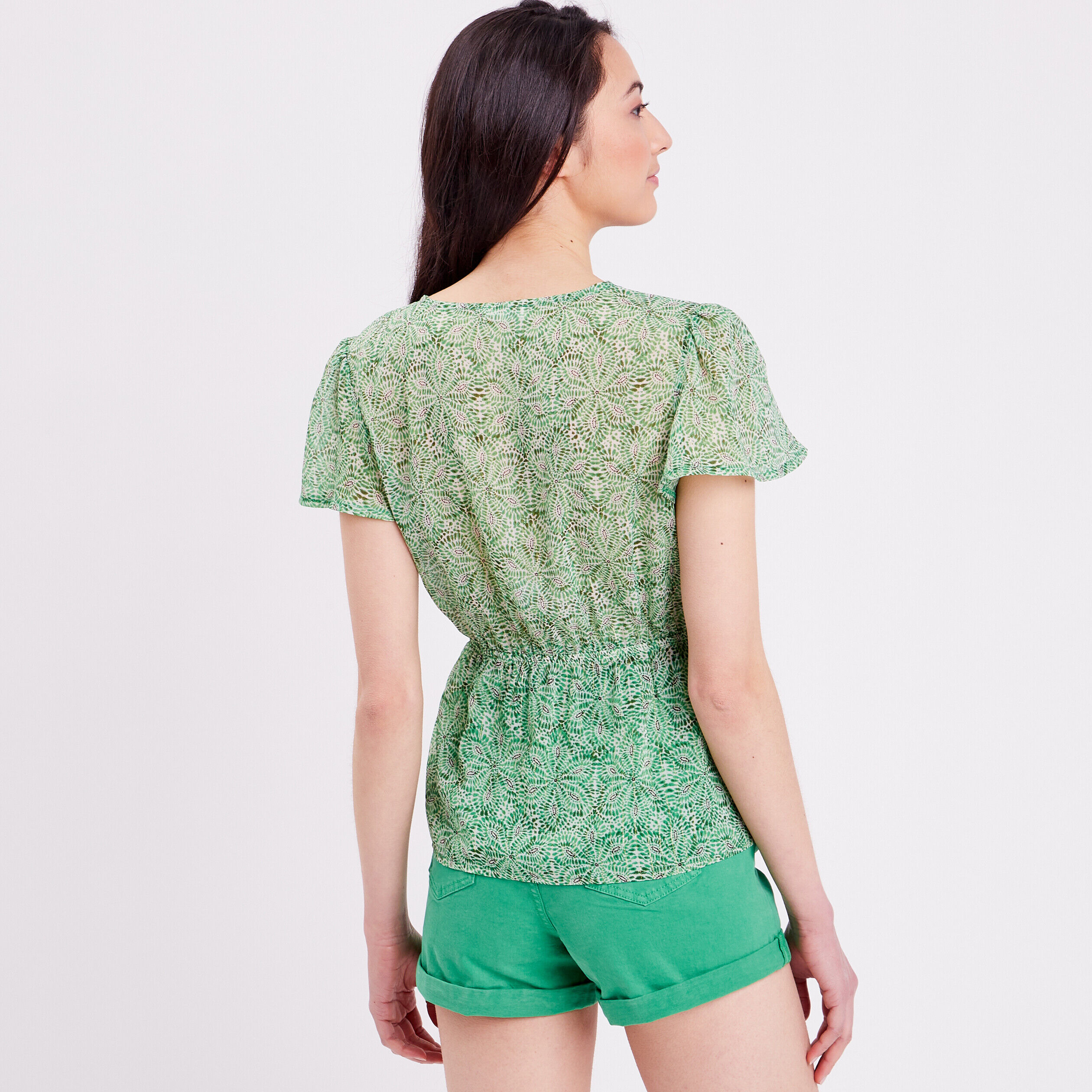 Blouse cintrée col cache-coeur vert femme | Cache Cache
