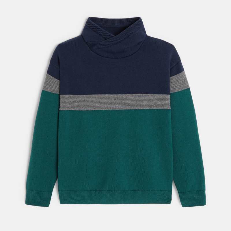 Pull d'hiver col snood vert garçon