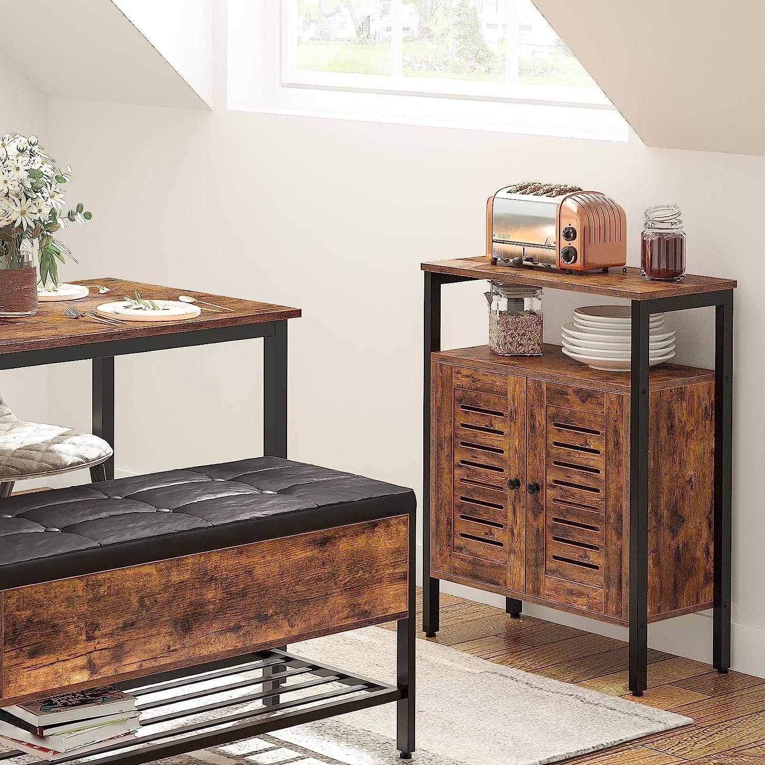 Hoobro Kommode Sideboard, Küchenschrank, Kommode Vintage verstellbaren Ablage