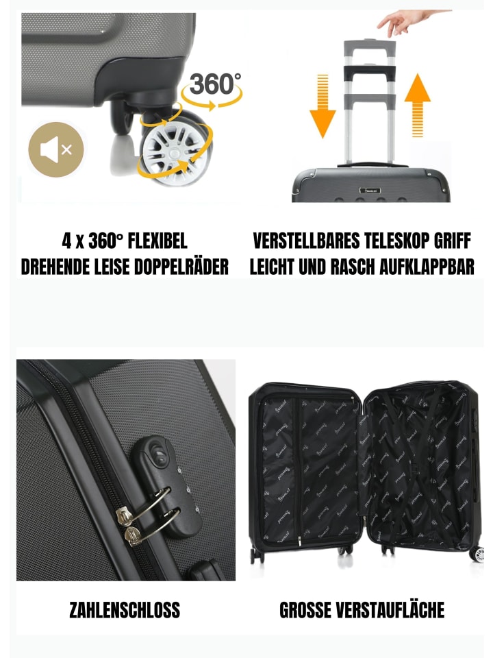 COFI 1453 Reisekoffer Koffer 3 tlg Hartschale Trolley Set in Schwarz günstig kaufen onesize