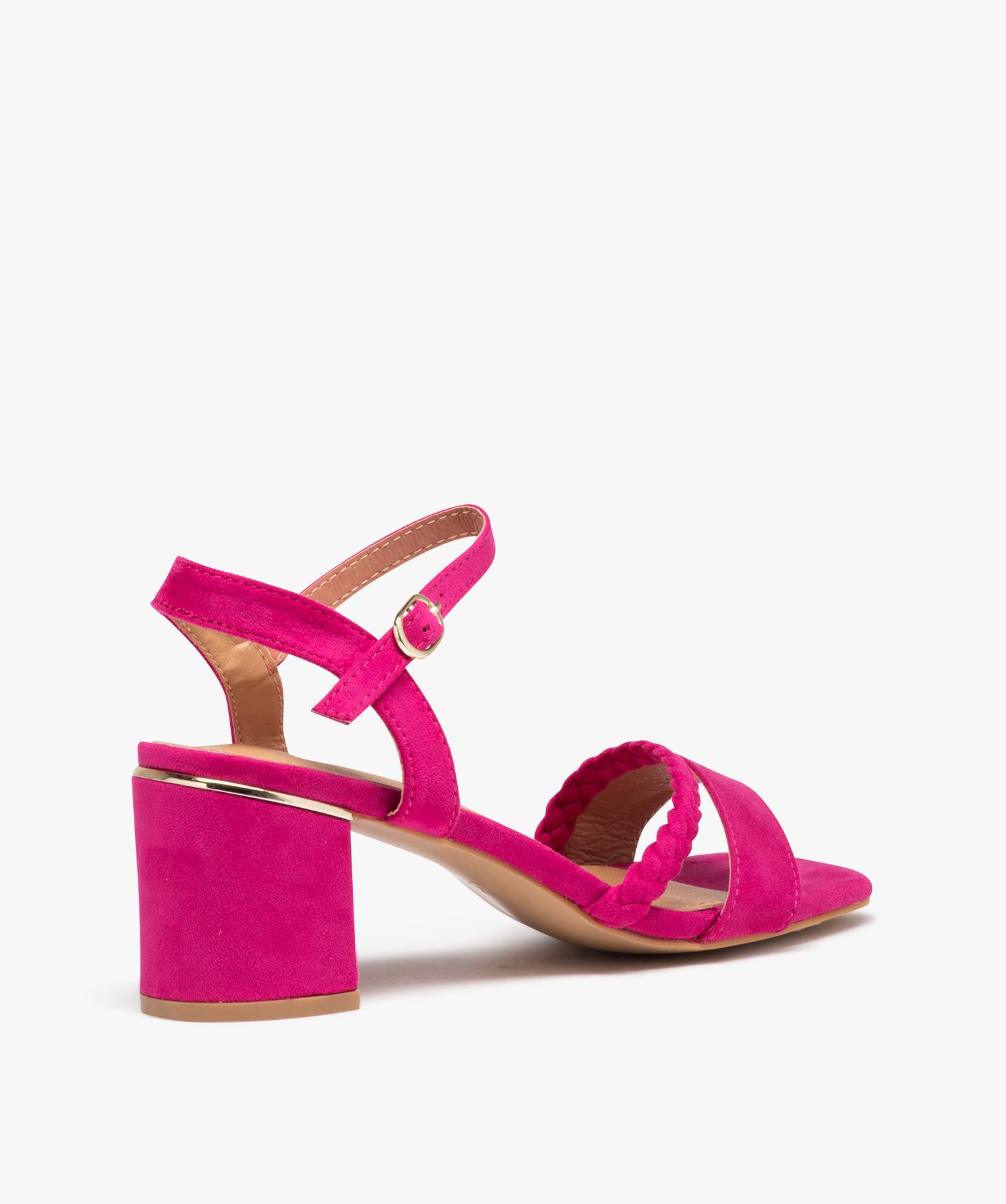 Sandales femme unies en suédine à talon carré rose | GEMO