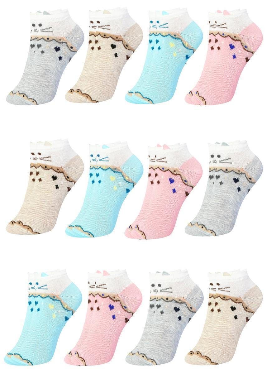 LOREZA Kurzsocken 12 Paar Mädchen Socken Sneakersocken Kindersocken 21-36 (Paar, 12-Paar) 12-Paar