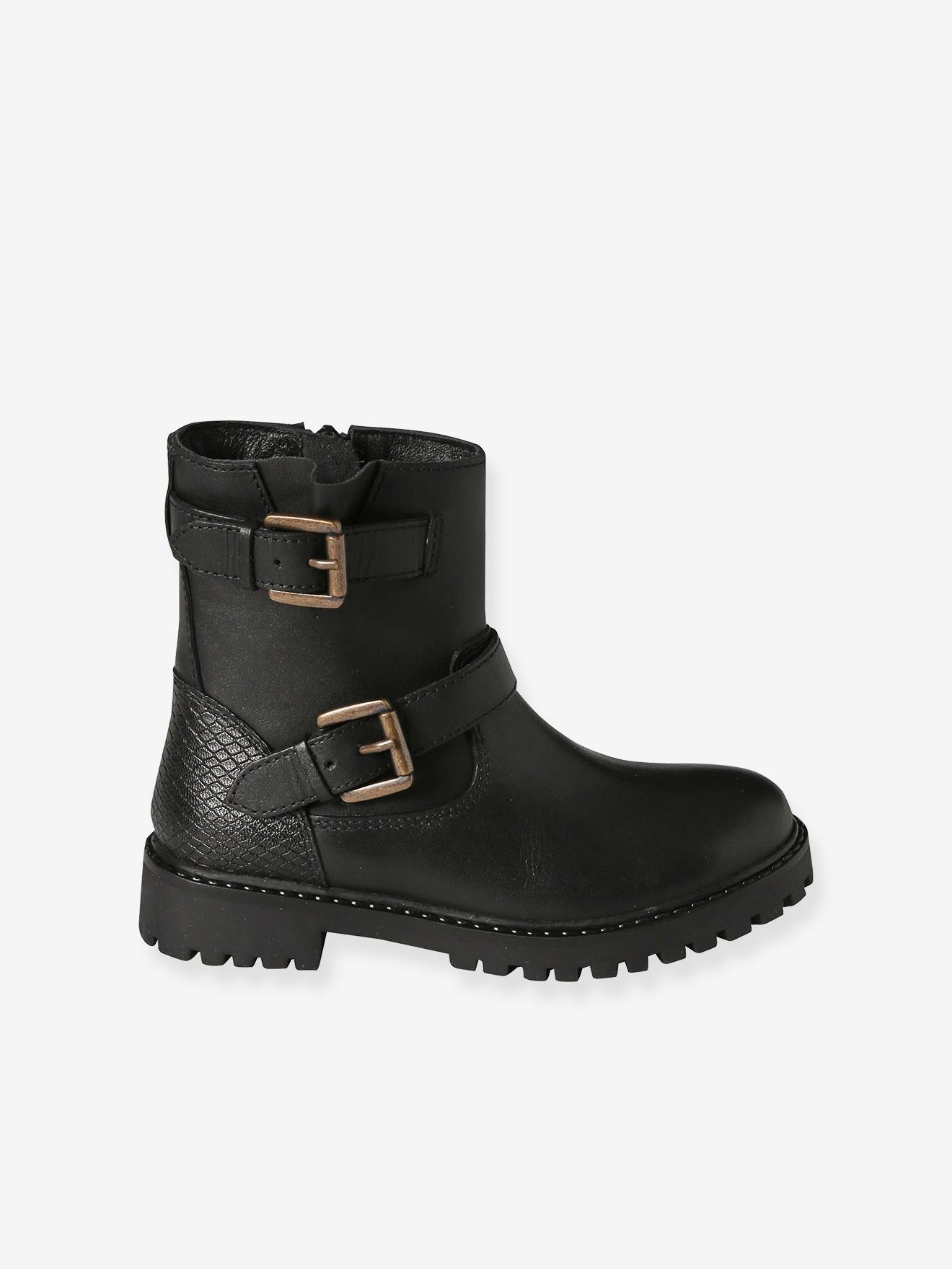 Vertbaudet Mädchen Stiefel mit Riemen und Reißverschluss - schwarz