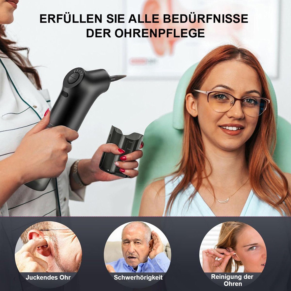 götäzer Ohrenreiniger Motorisierter Ohrreiniger mit 4 Moduseinstellungen., 1-tlg., Stabiles, wasserdichtes Ohrenspülsystem. USB-aufladbar. Für Zuhause