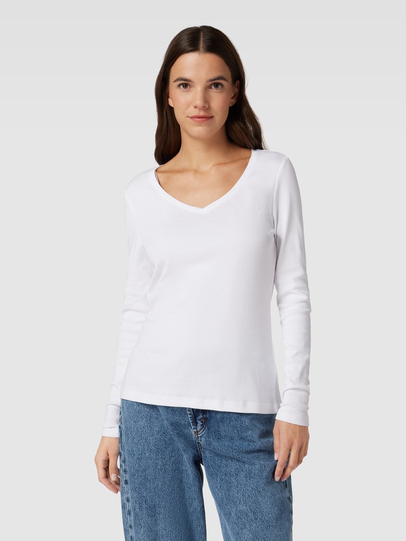 Longsleeve mit V-Ausschnitt in weiß