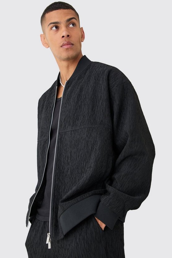Smarte strukturierte Satin-Bomberjacke
