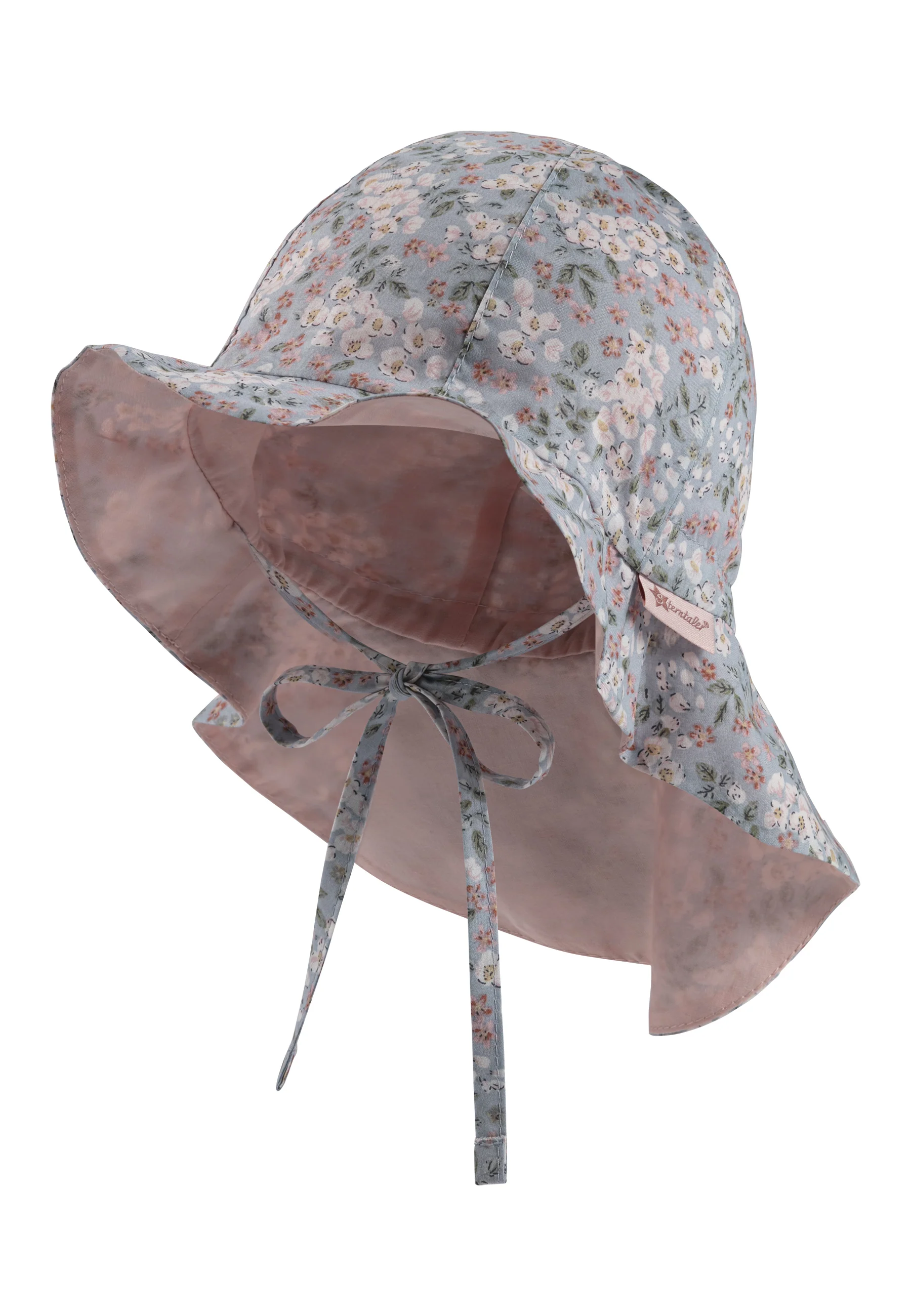 Sonnenhut mit Millefleurs-Muster in grün oder blau