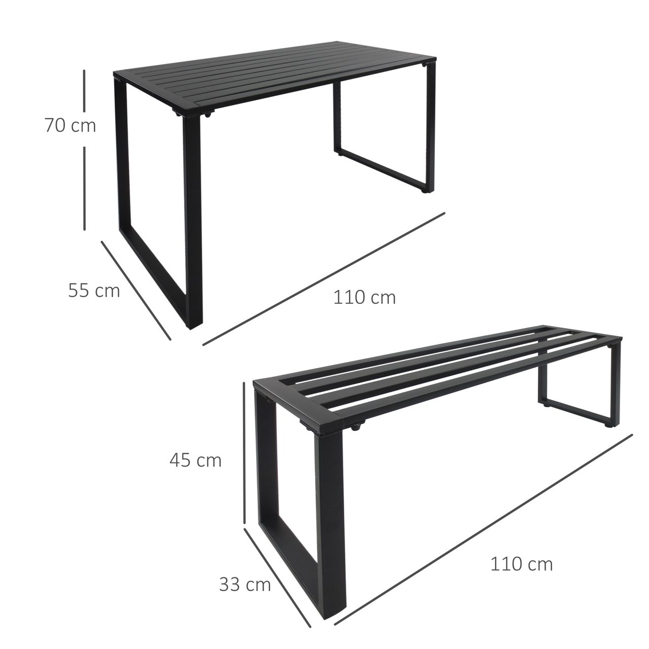 Outsunny Outdoor Tisch-Set Festgarnitur 3-tlg. Sitzgruppe Gartengarnitur Metall