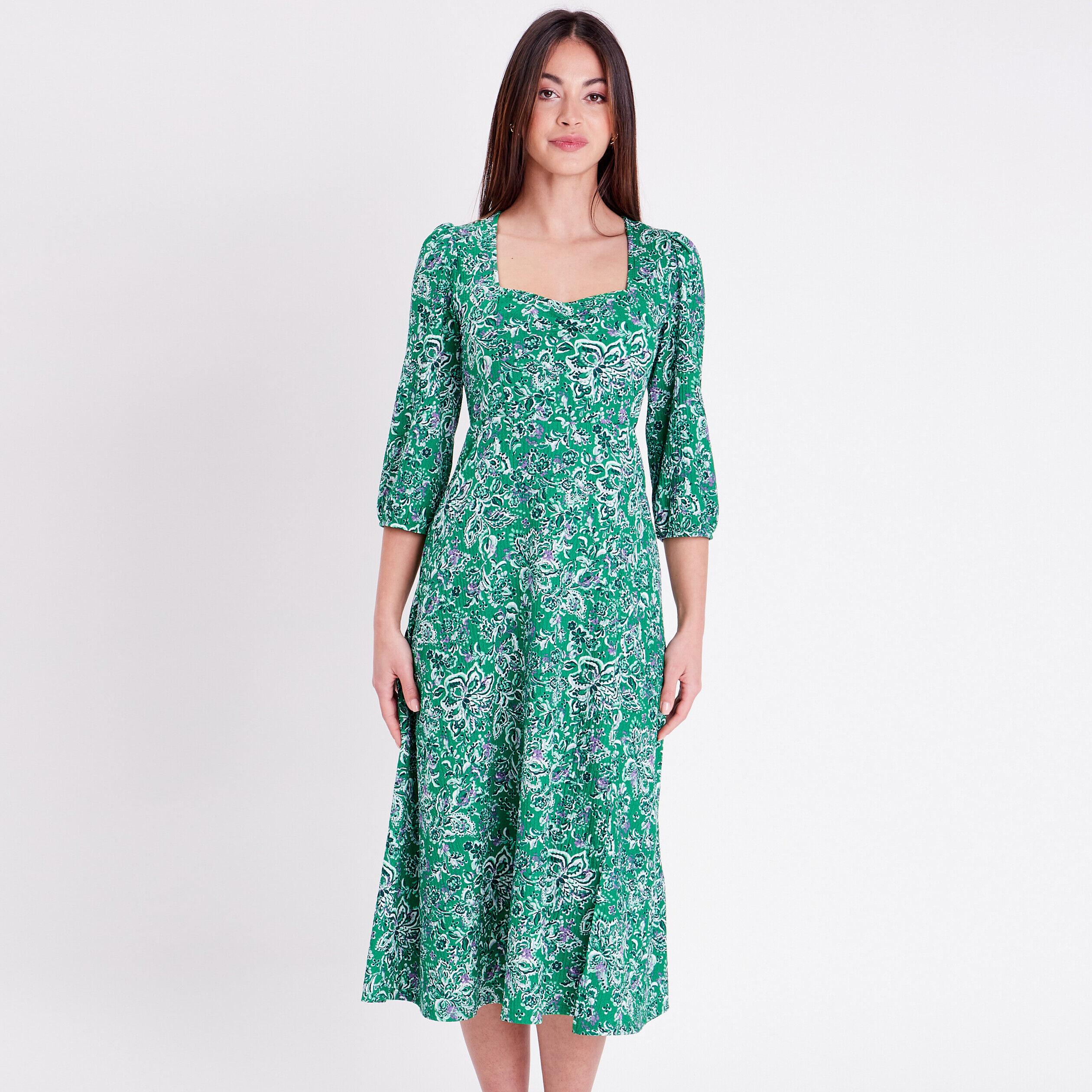 Robe longue à manches 3/4 vert femme | Cache Cache
