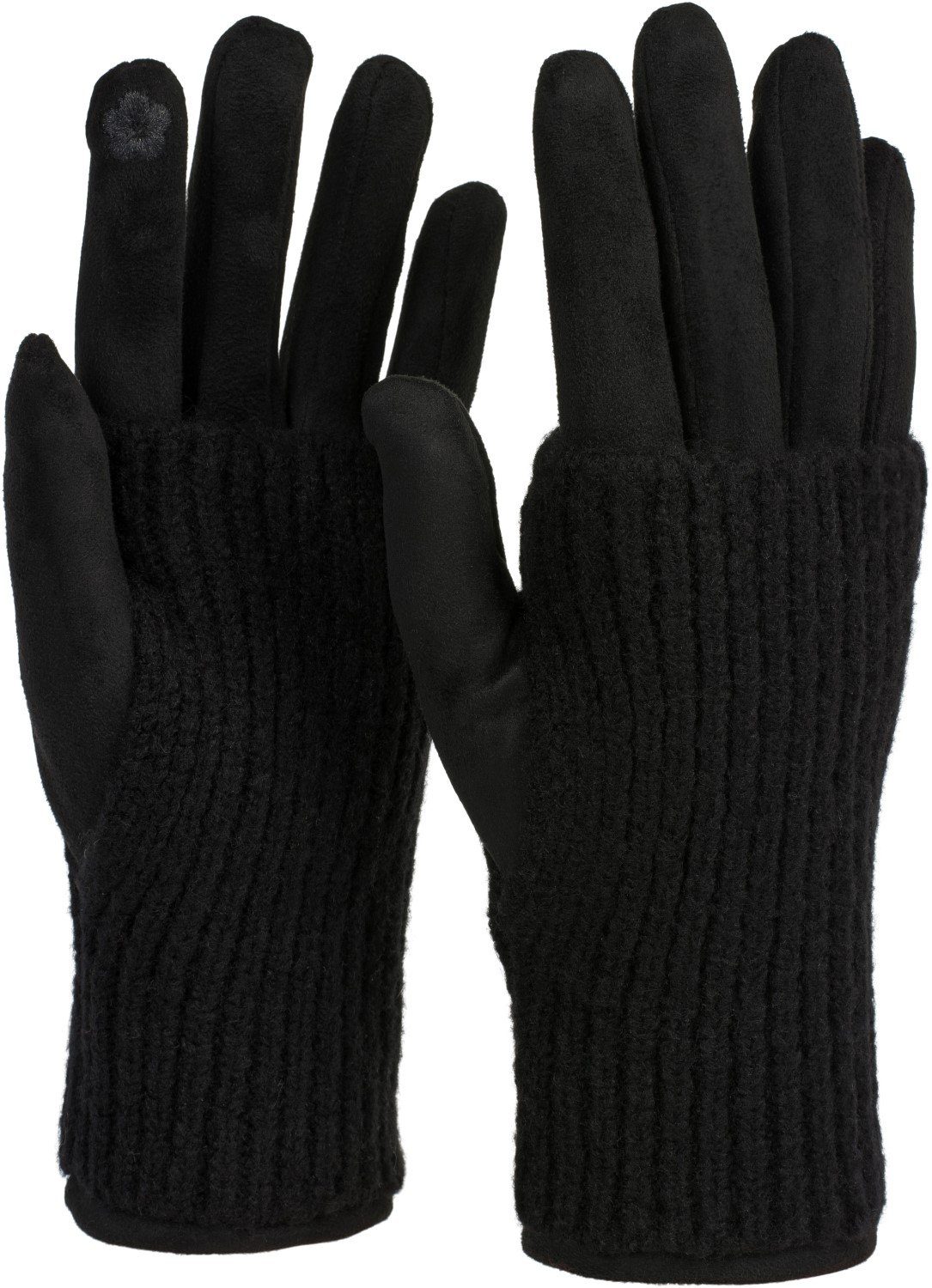 styleBREAKER Strickhandschuhe Touchscreen Stoff Handschuhe mit abnehmbarer Strick Manschette