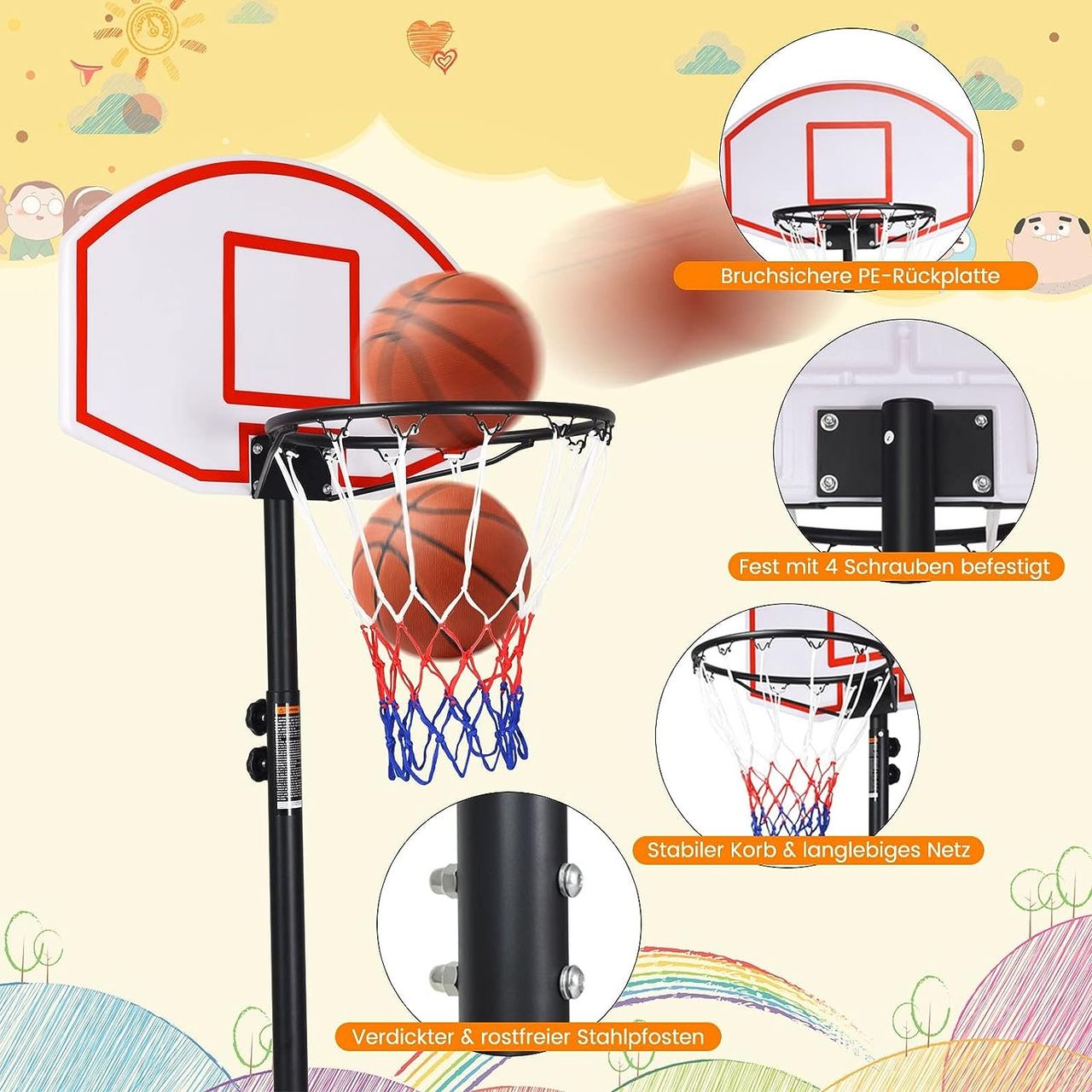 Costway Basketballständer 178-208 cm höhenverstellbar
