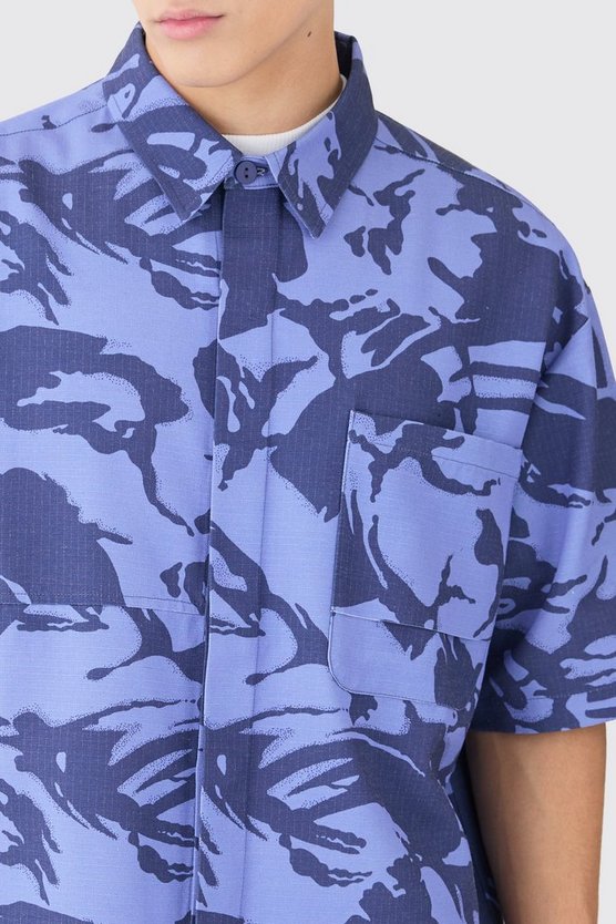 Kastiges Oversize Camouflage Ripstop-Hemd
