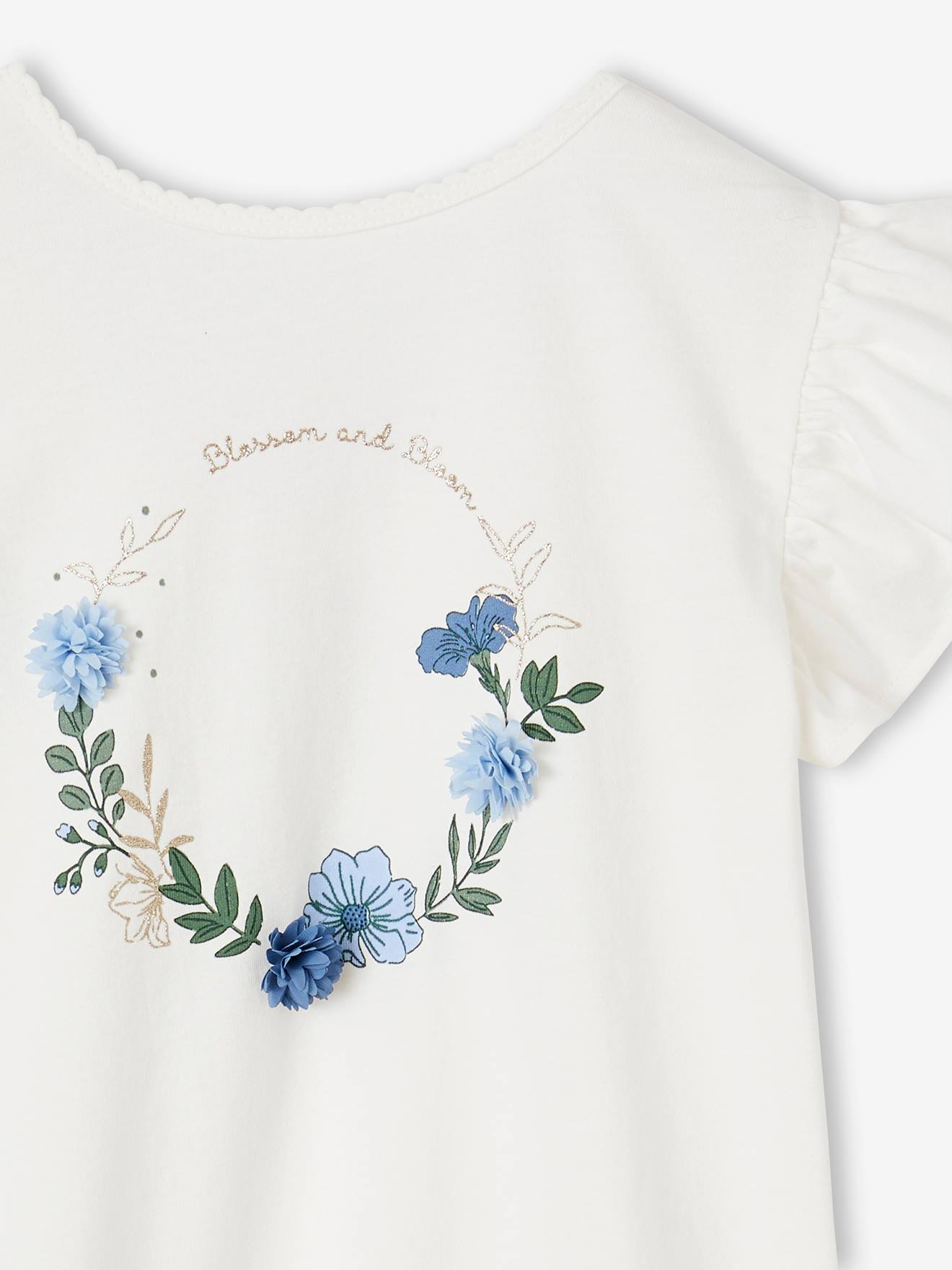 Vertbaudet Festliches Mädchen T-Shirt mit Pailletten - wollweiß