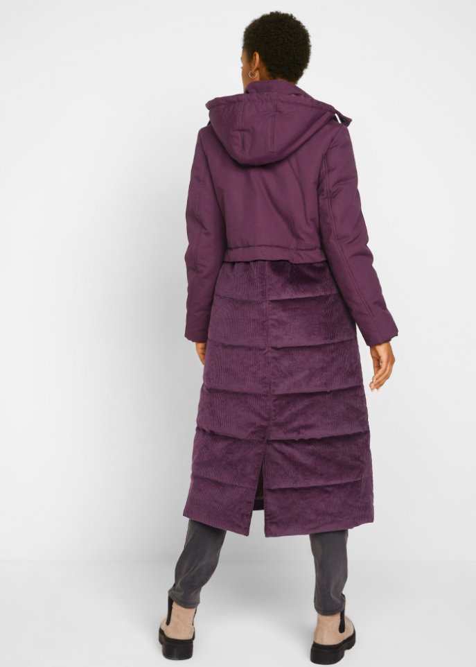 Langer Wintermantel mit Cord und Tunnelzug