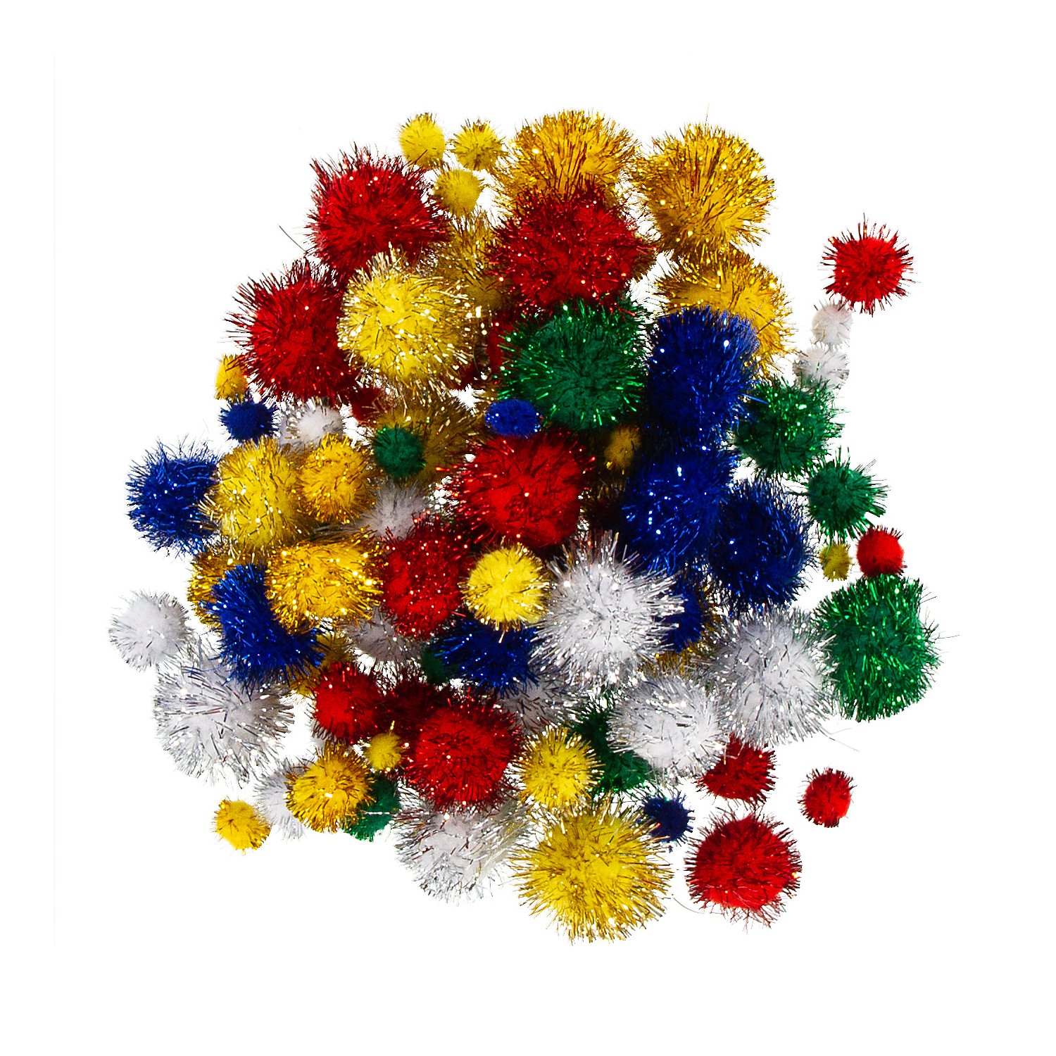 Pompons, bunt-glitzernd, 4–25 mm Ø, 100 Stück