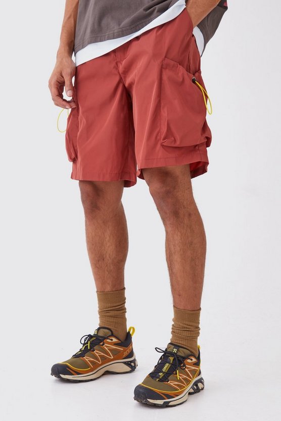 Relaxed Fit Elasticated Waist Nylon Cargo Shorts