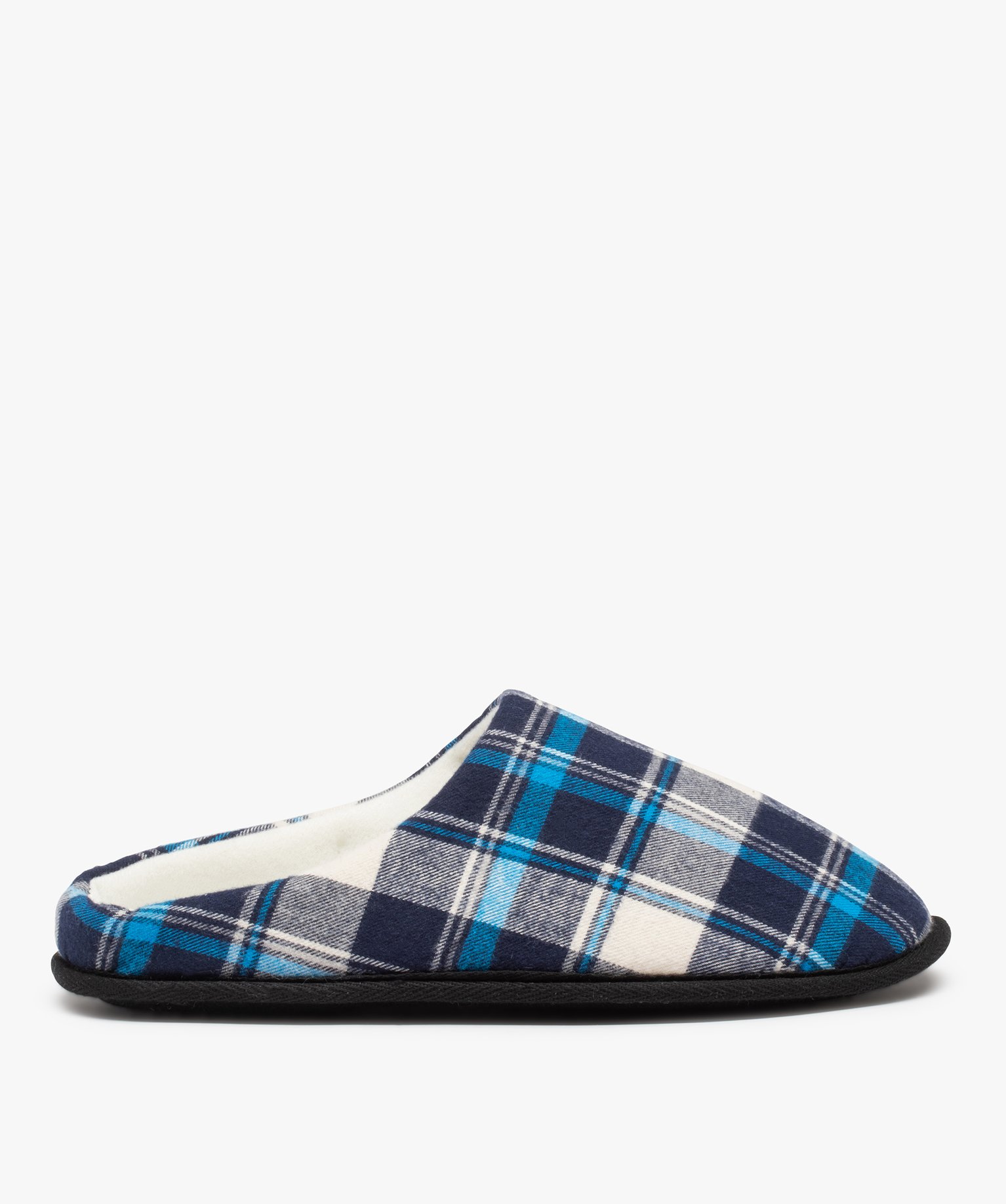 Chaussons homme mules plates à carreaux bleu | GEMO