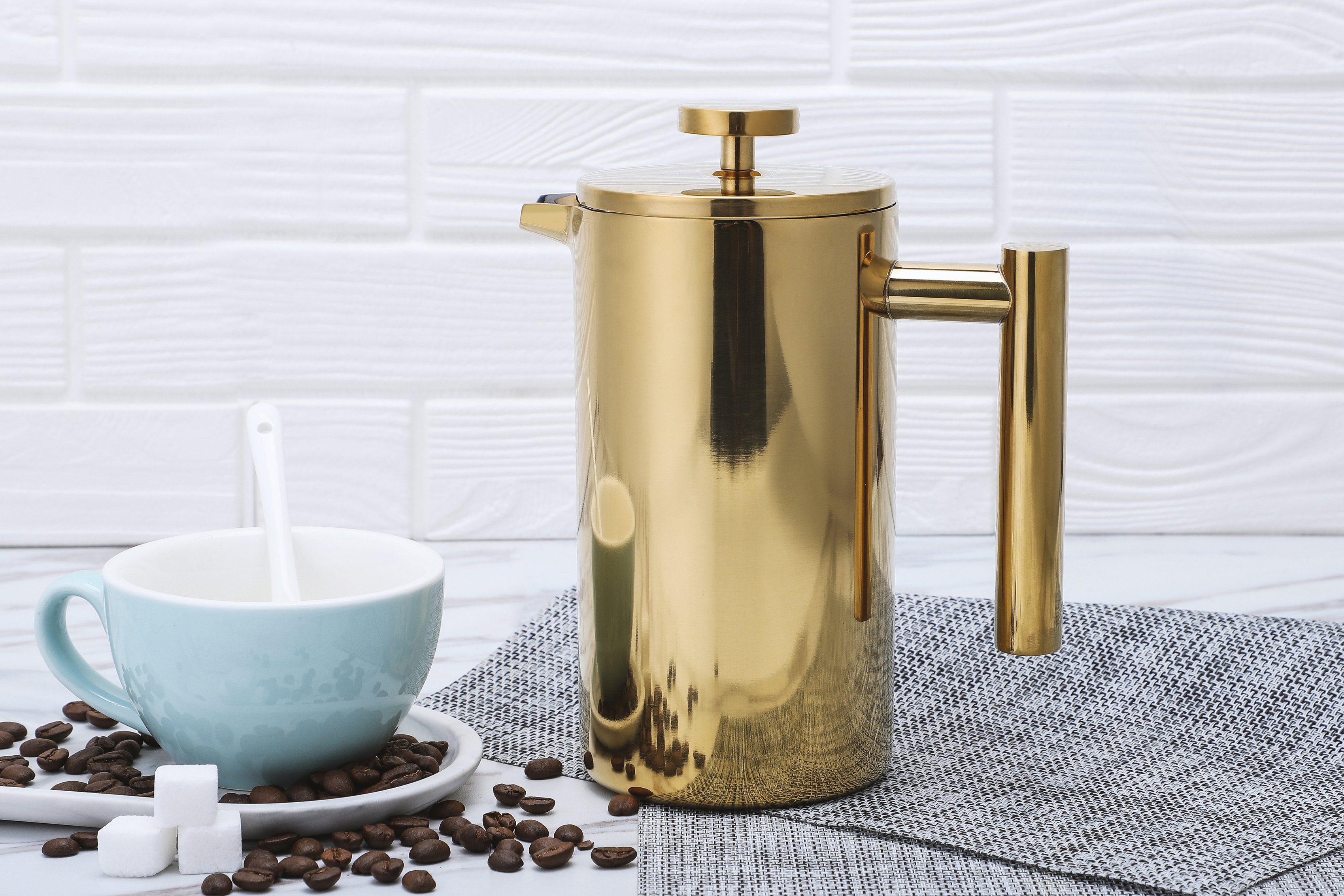 ECHTWERK French Press Kanne ., 0,8l Kaffeekanne, Kaffeebereiter mit Pressfilter, doppelwandiger Edelstahl, isoliert