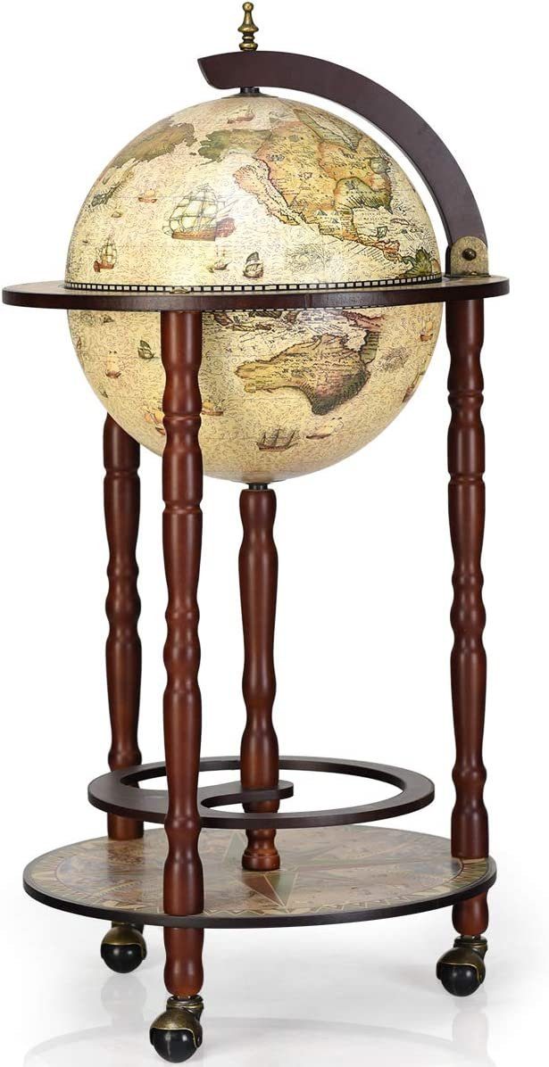 KOMFOTTEU Bartisch Globus Bar Barwagen, Weinregal, Hausbar, Cocktailbarmit Rollen, 88 x 45 cm