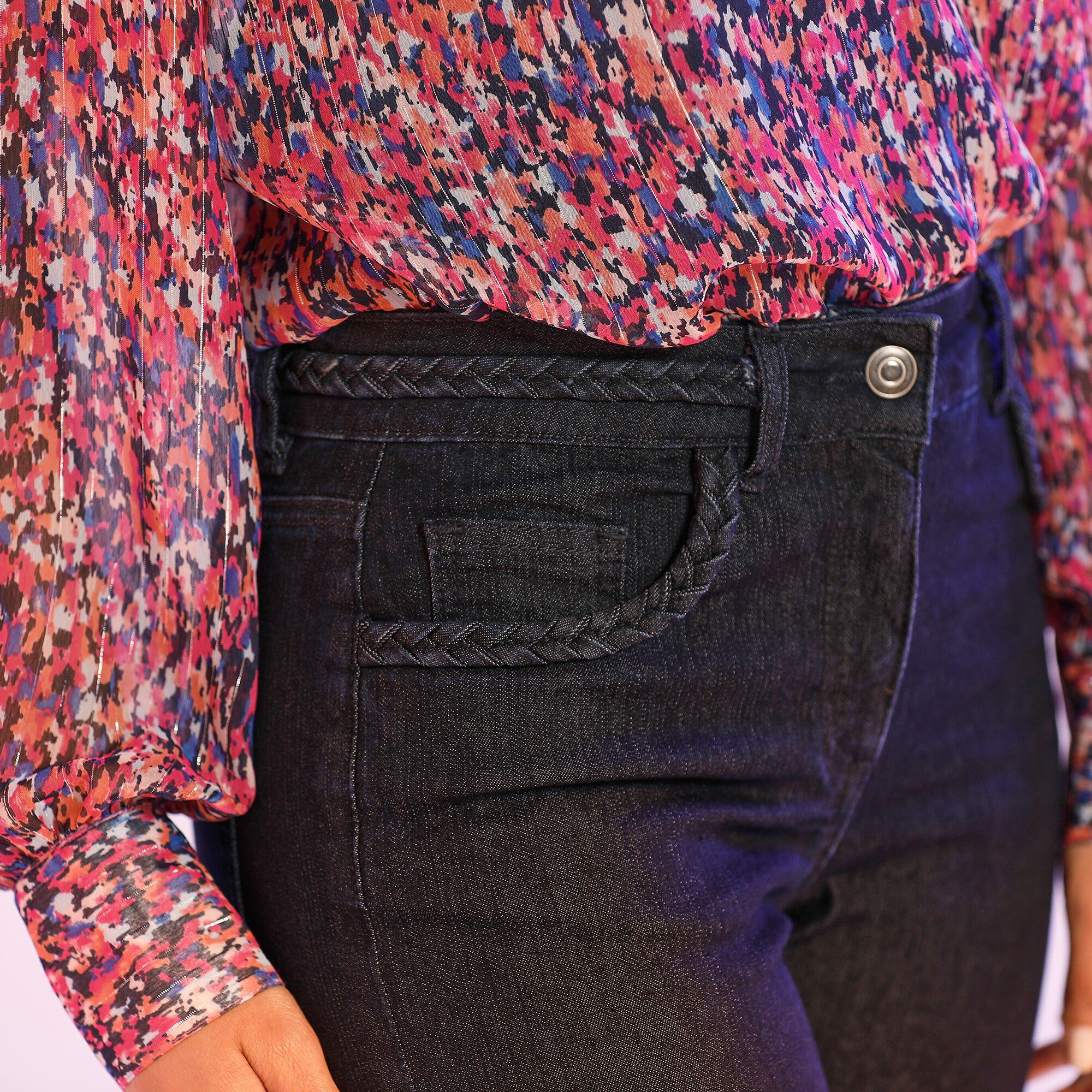 Jean stretch bootcut ceinture tressée