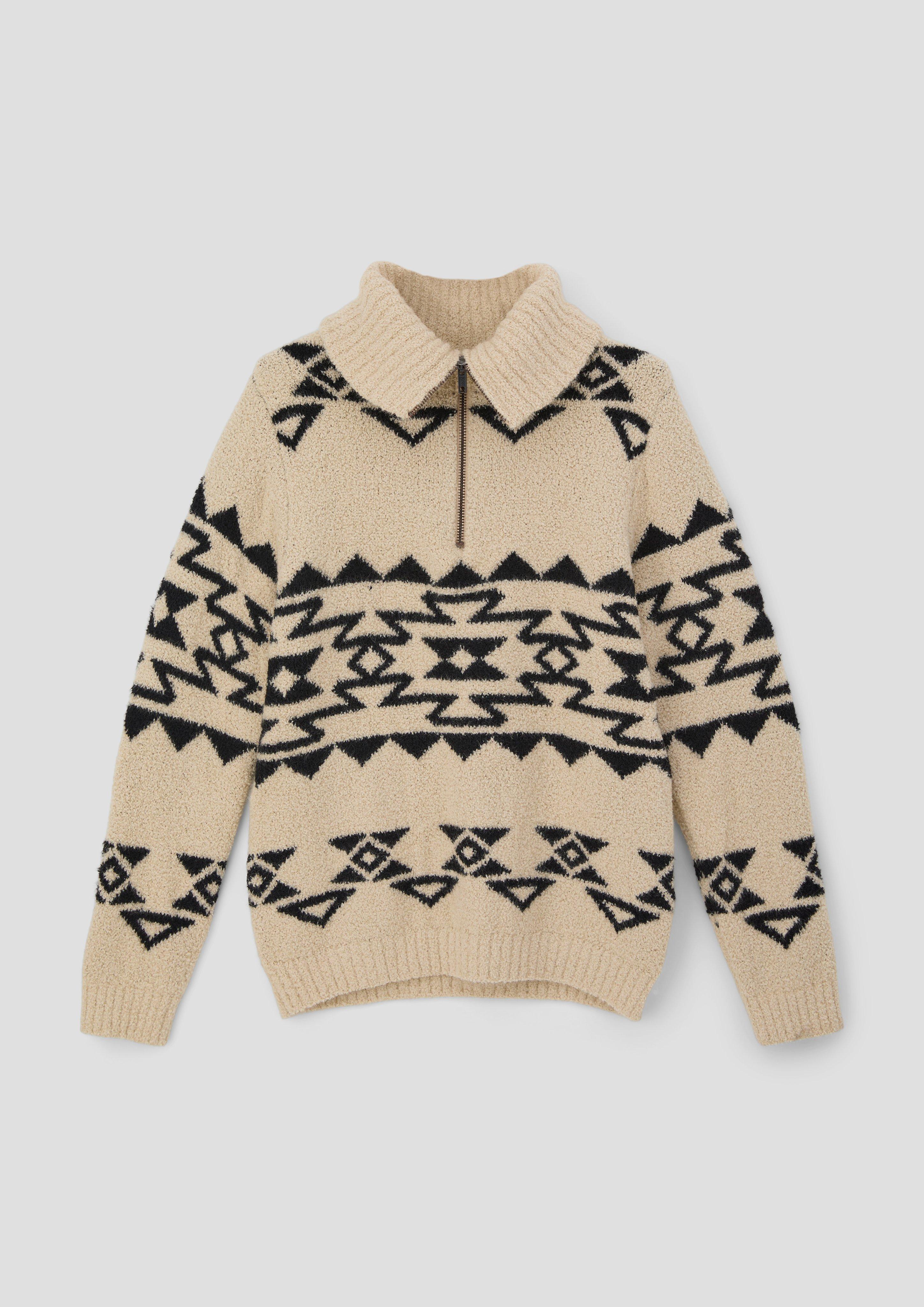 Bouclépullover mit Troyer-Kragen  2134094-81X1