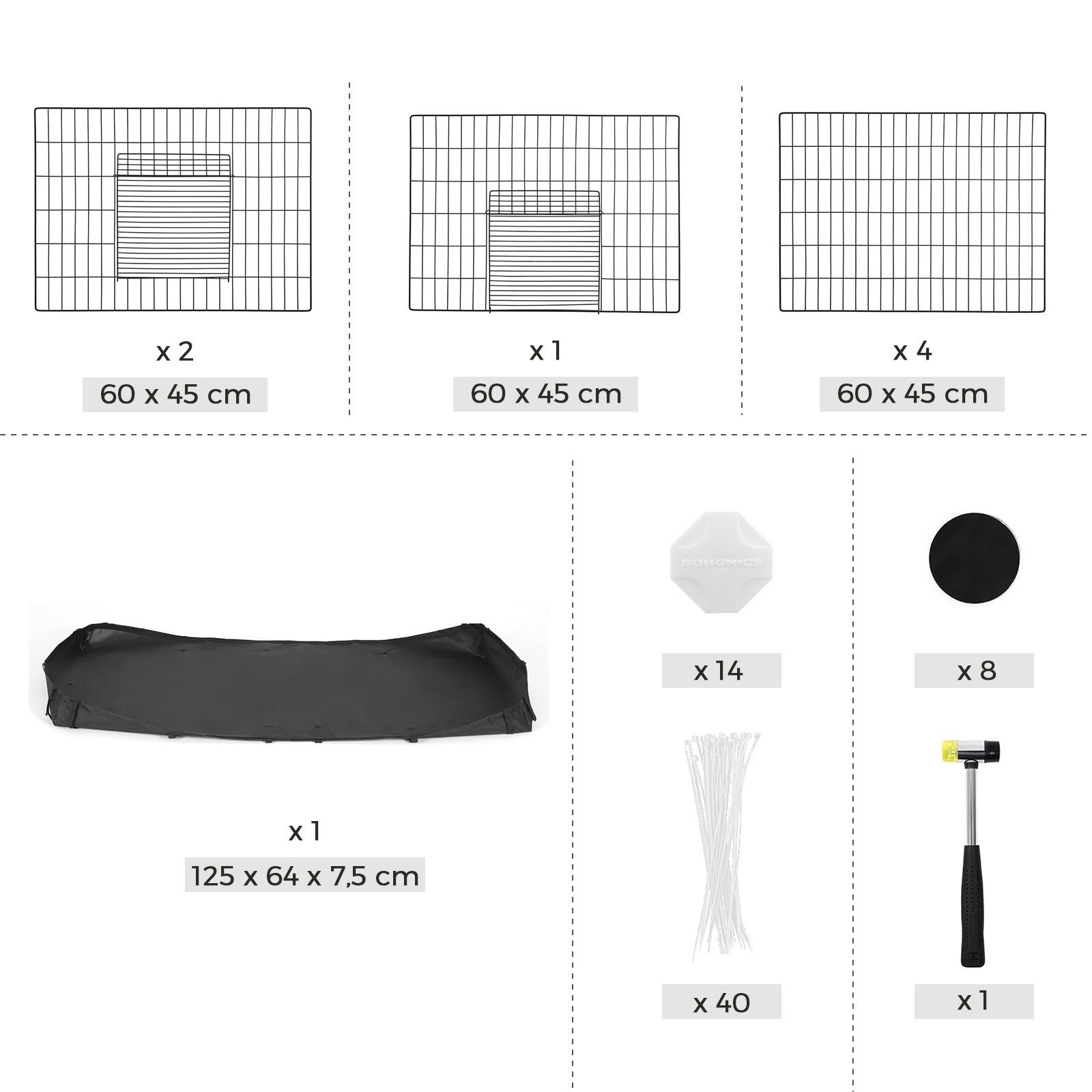 SONGMICS Kleintierkäfig, 2 separate Bereiche, mit Boden aus Gewebe, 3 Türen