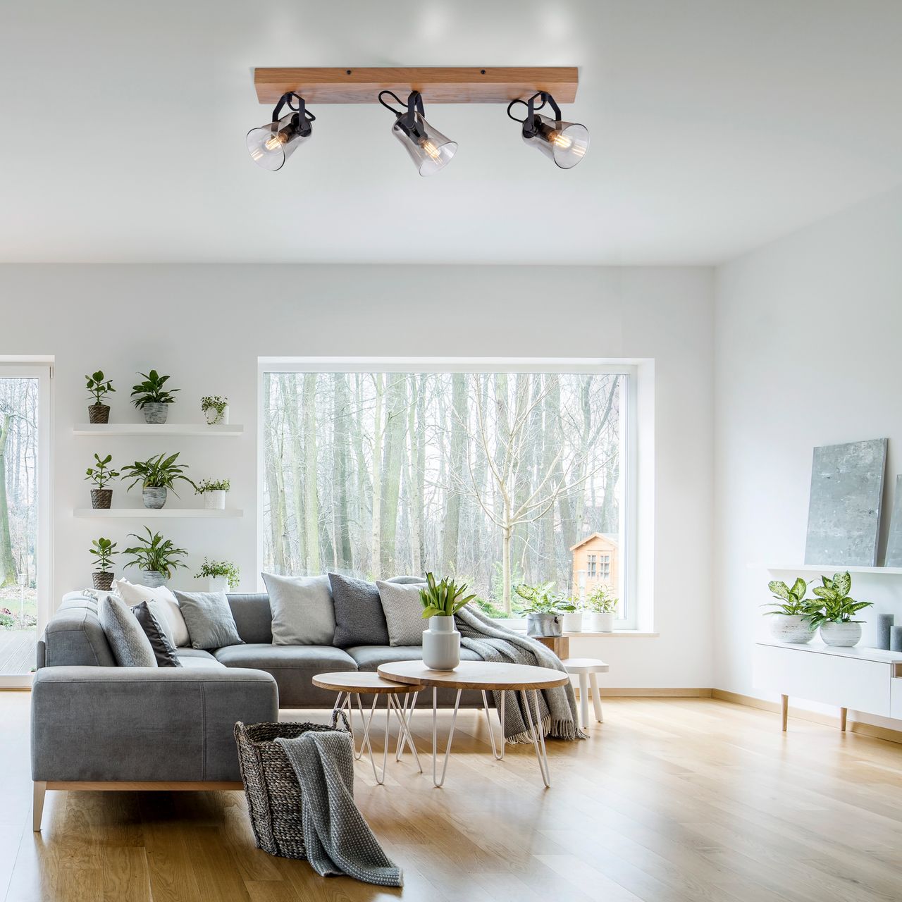 JUST LIGHT JUST LIGHT.  Deckenleuchte GREEN LANGSTRÖM, 3x E14/10Watt max., Holz-natur