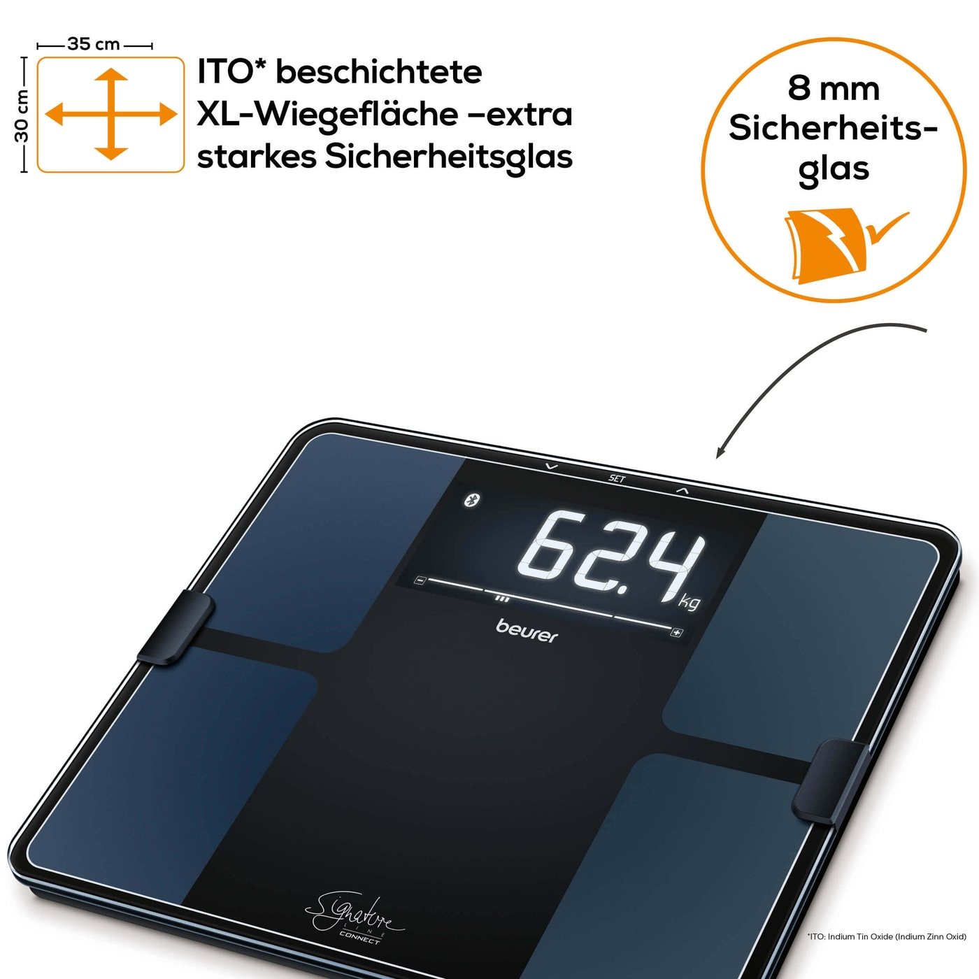 Beurer Diagnosewaage BF 915 Signature Line-Körperfettwaage mit einfacher Bedienung, App-Anbindung & XXL-Format - bis 200 kg